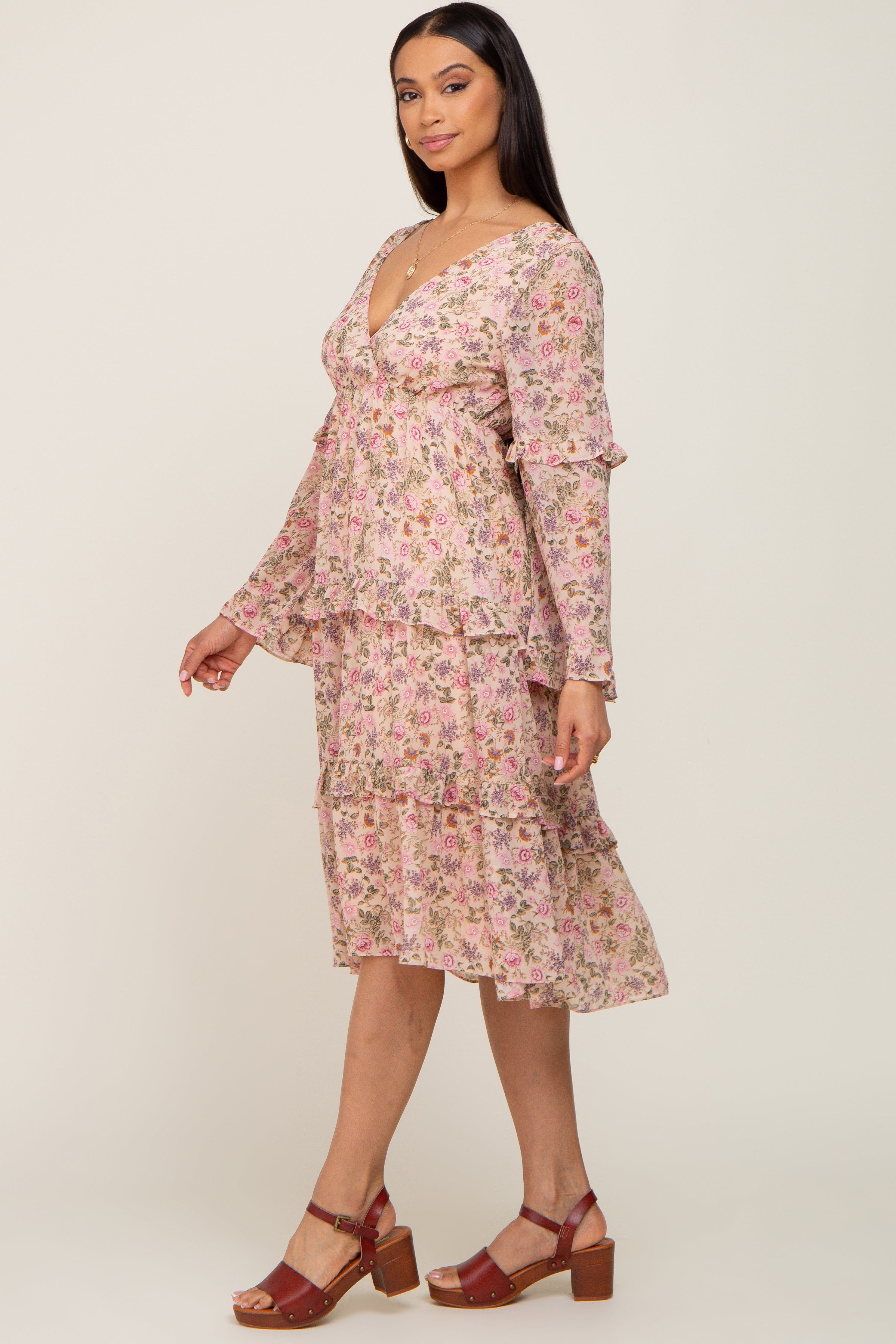 Pink Floral Long Sleeve Ruffle Tiered Dress sold by Pinkblush product image thumbnail 2