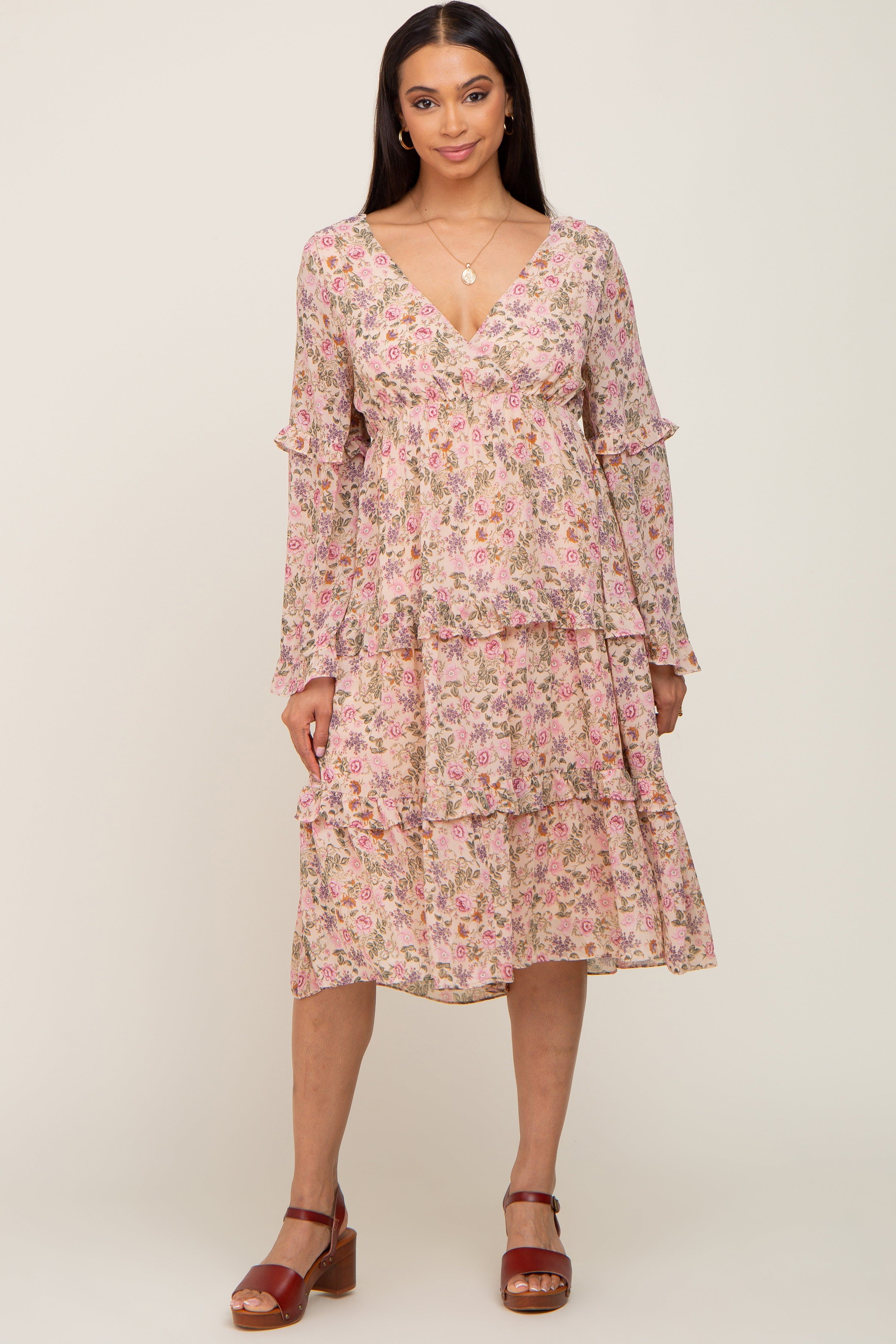 Pink Floral Long Sleeve Ruffle Tiered Dress sold by Pinkblush product image thumbnail 6