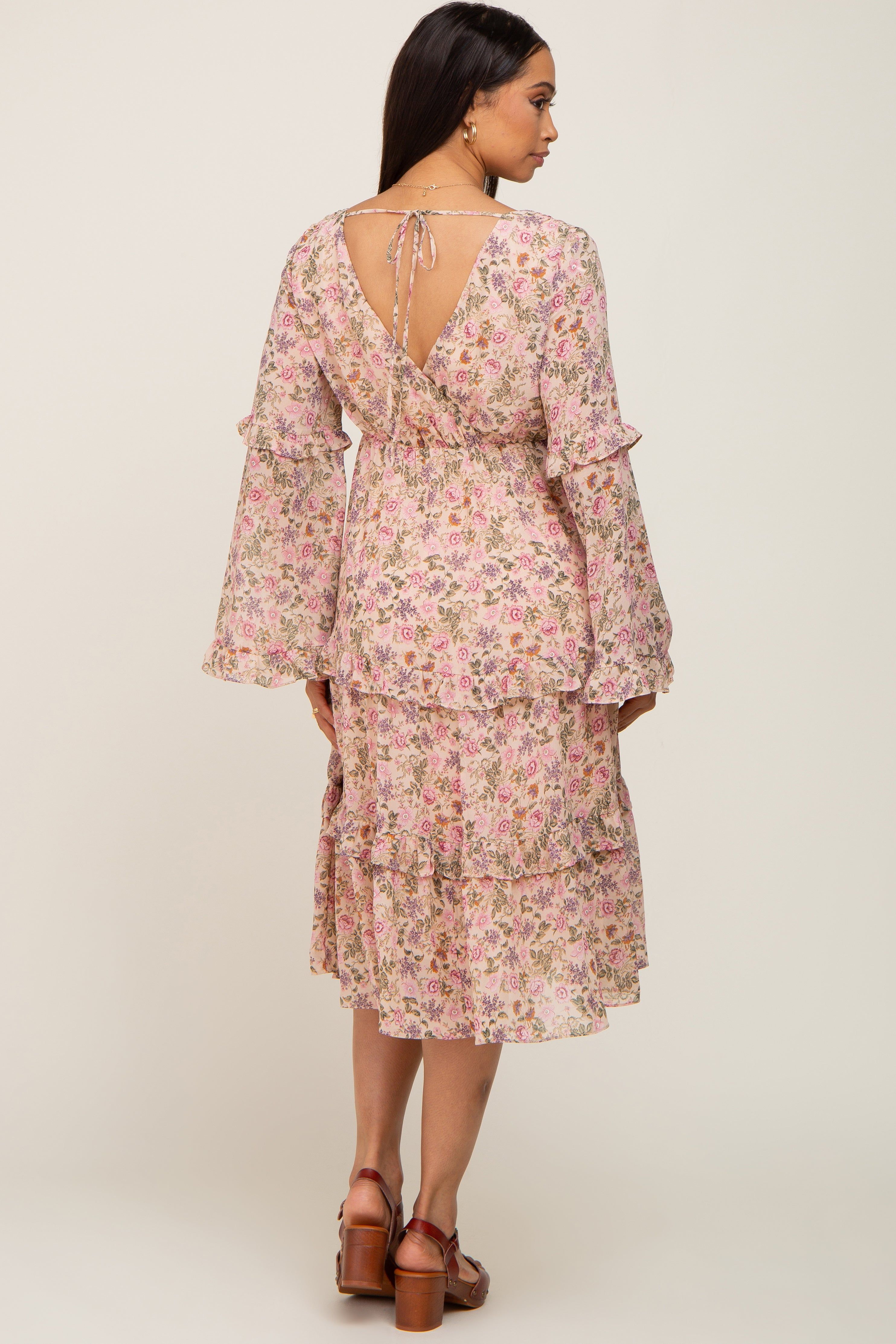 Pink Floral Long Sleeve Ruffle Tiered Dress sold by Pinkblush product image thumbnail 3