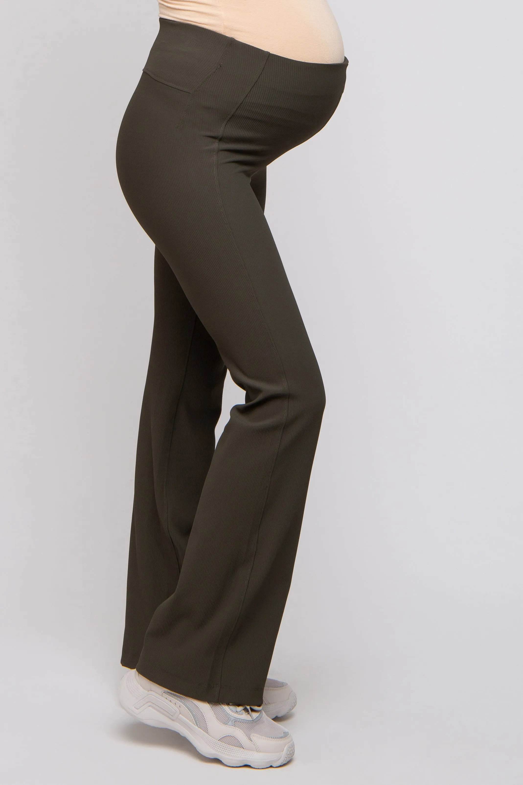Olive Ribbed Maternity Flared Leggings sold by Pinkblush product image thumbnail 4