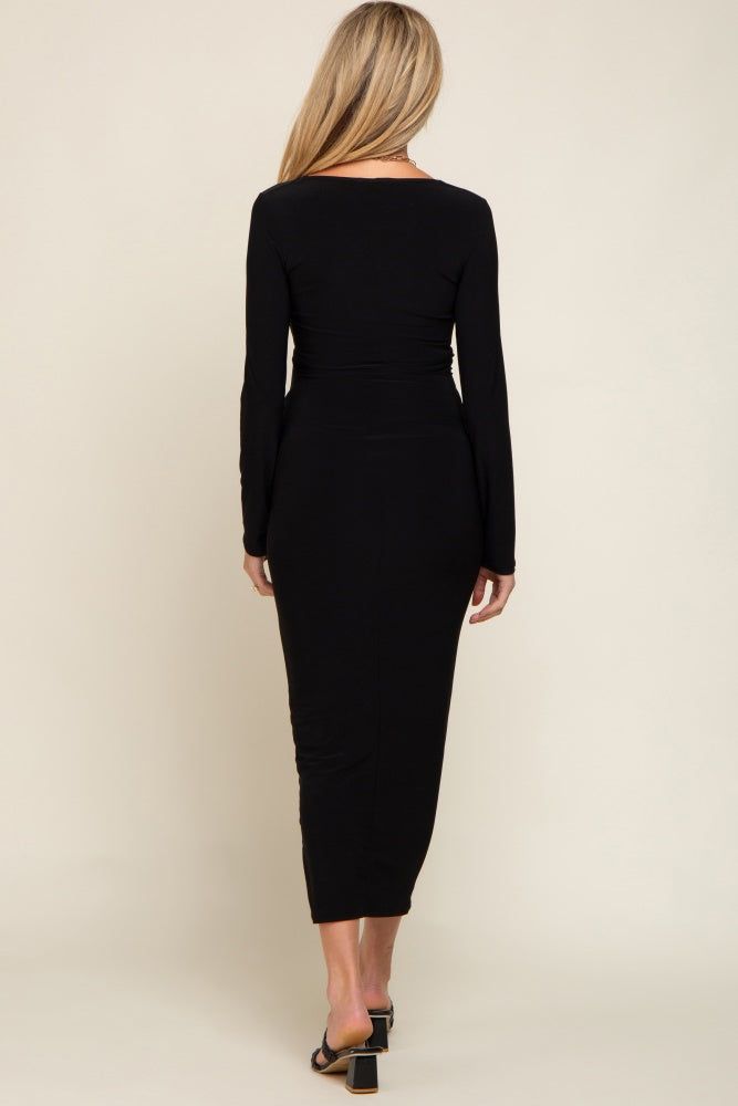 Black Square Neck Fitted Long Sleeve Maternity Maxi Dress sold by Pinkblush product image thumbnail 4