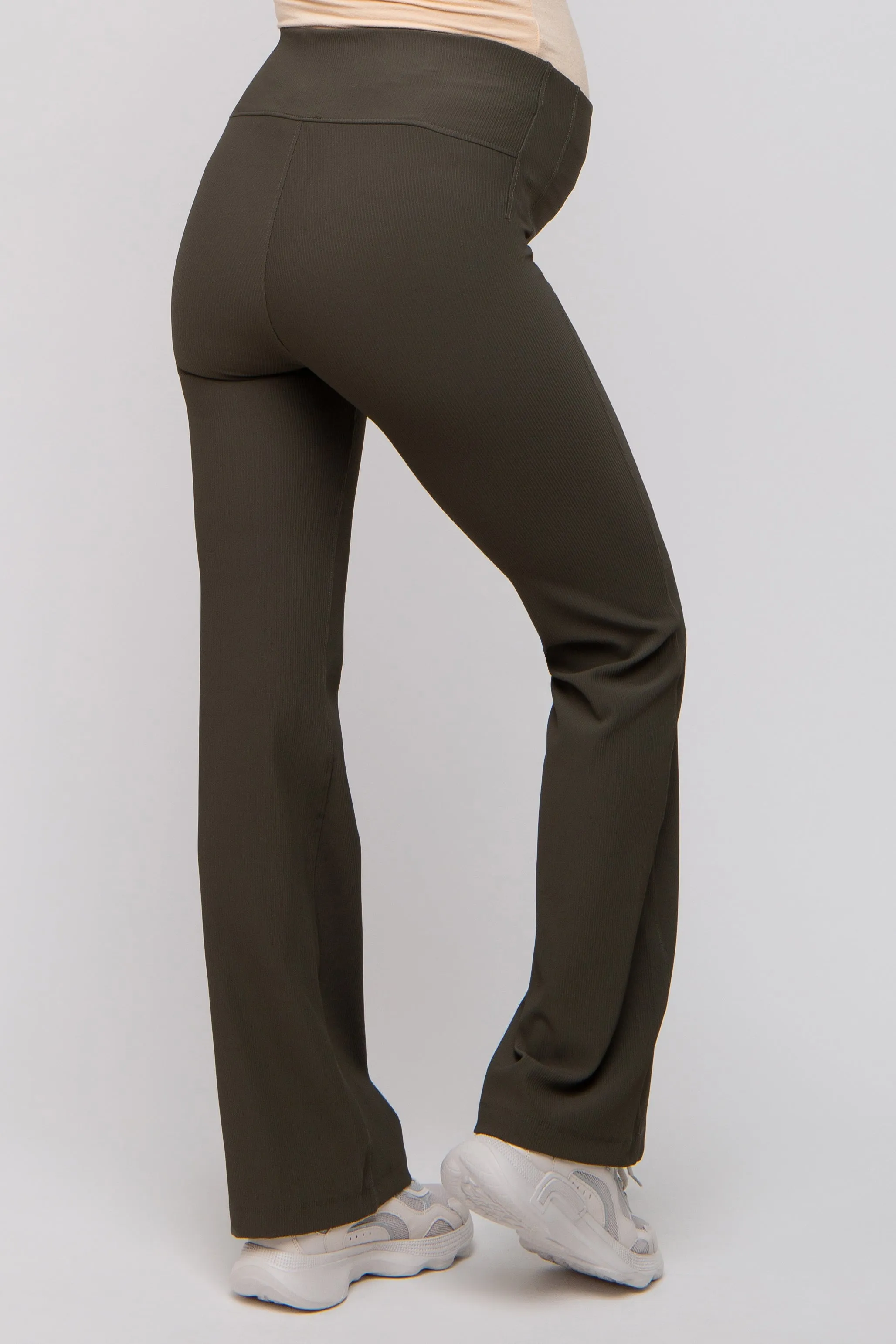 Olive Ribbed Maternity Flared Leggings sold by Pinkblush product image thumbnail 5