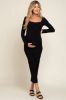 Black Square Neck Fitted Long Sleeve Maternity Maxi Dress sold by Pinkblush
