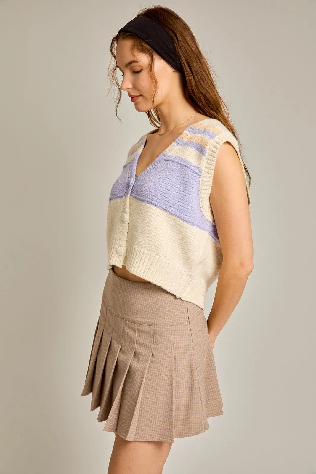 Ivory Lavender Multi Color Block Sweater Vest Top sold by Pinkblush product image thumbnail 4