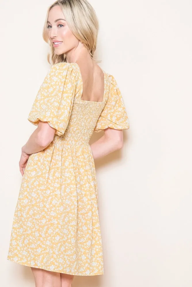Yellow Floral Smocked Tie Back Dress sold by Pinkblush product image thumbnail 3
