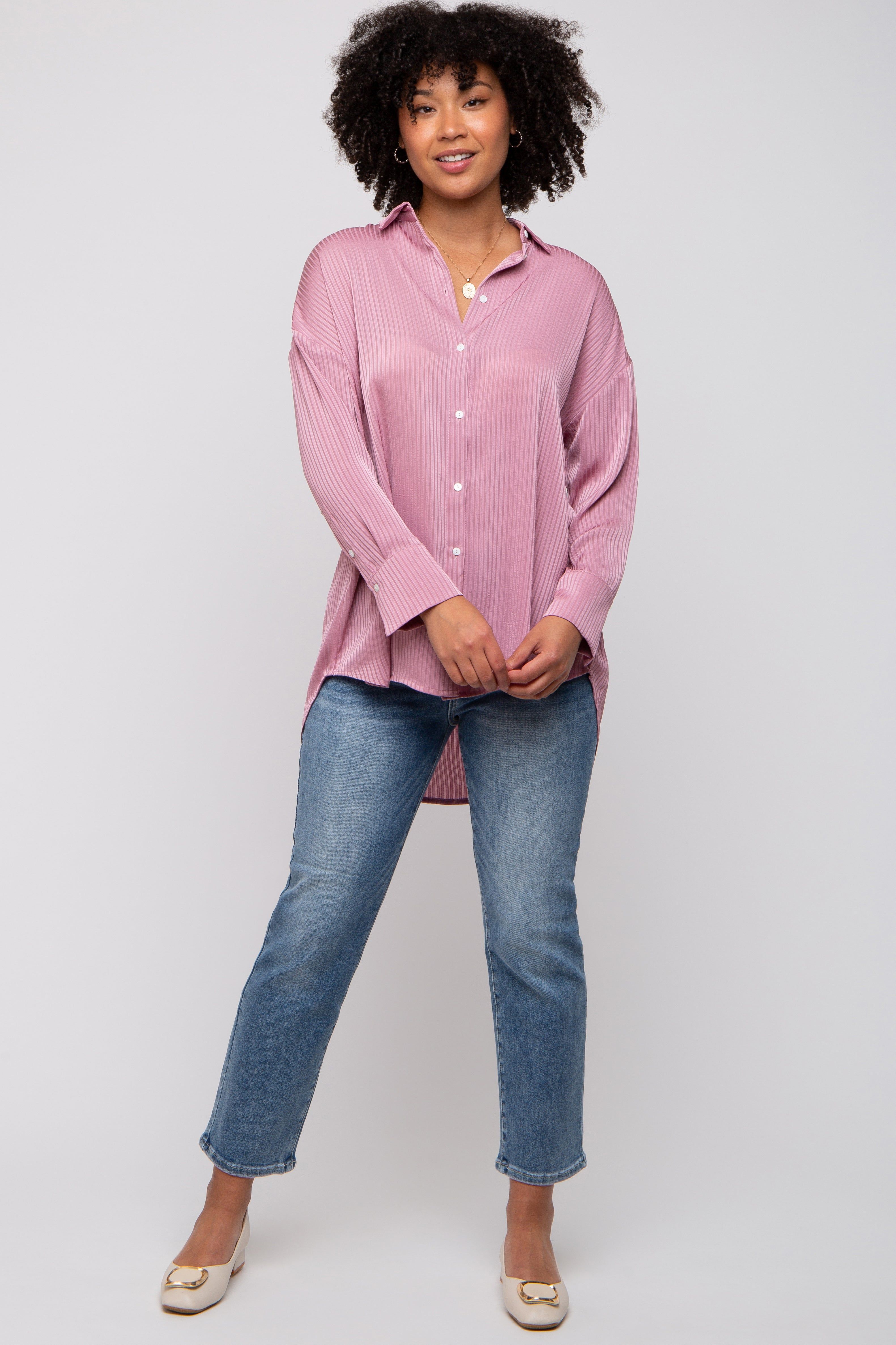 Mauve Striped Button Up Top sold by Pinkblush product image thumbnail 4