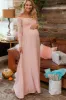 PinkBlush Petite Pink Solid Off Shoulder Maternity Maxi Dress sold by Pinkblush