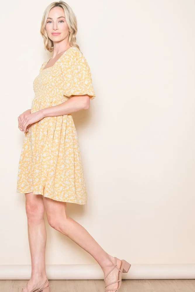 Yellow Floral Smocked Tie Back Dress sold by Pinkblush product image thumbnail 4