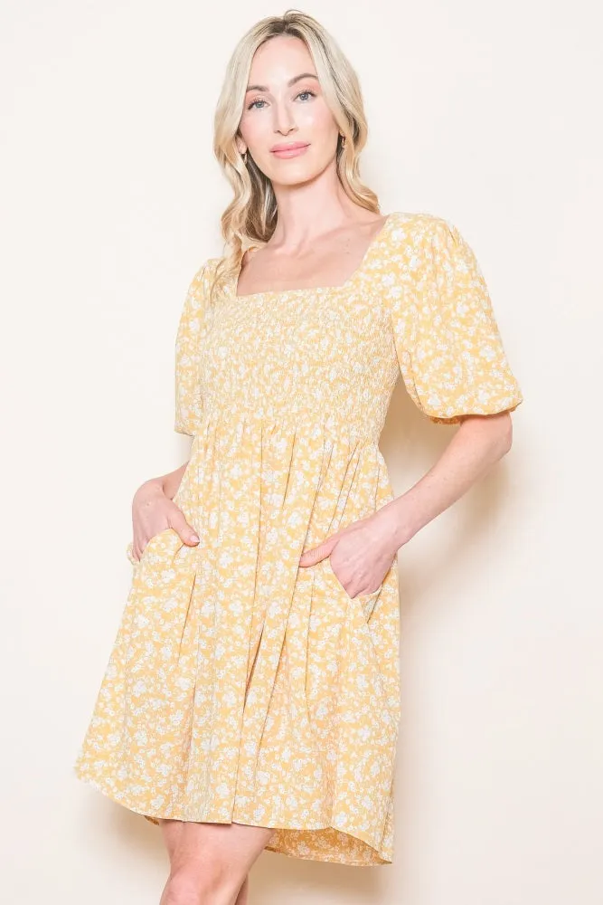 Yellow Floral Smocked Tie Back Dress sold by Pinkblush product image thumbnail 2