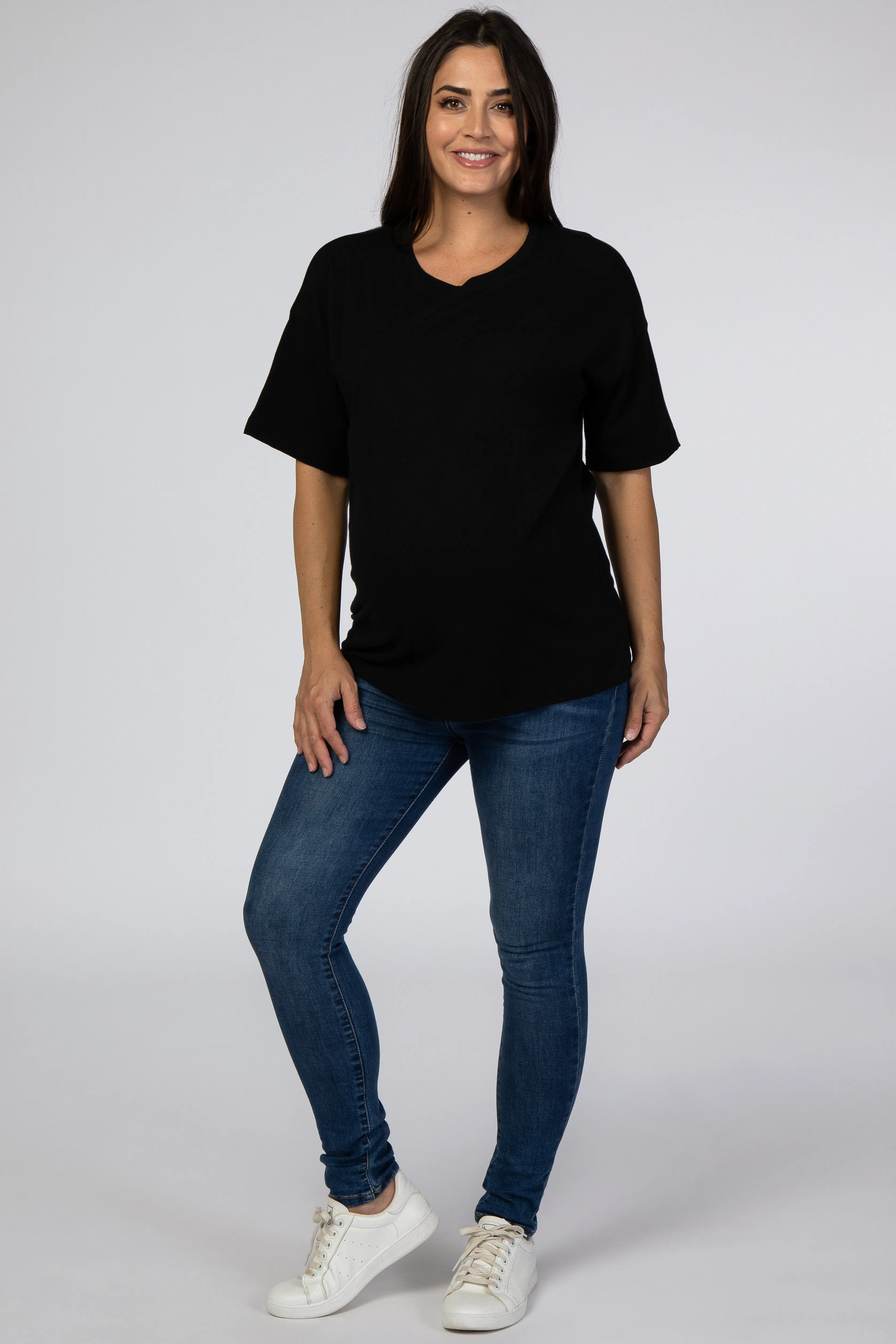 Black Basic Short Sleeve Maternity Tee sold by Pinkblush product image thumbnail 4