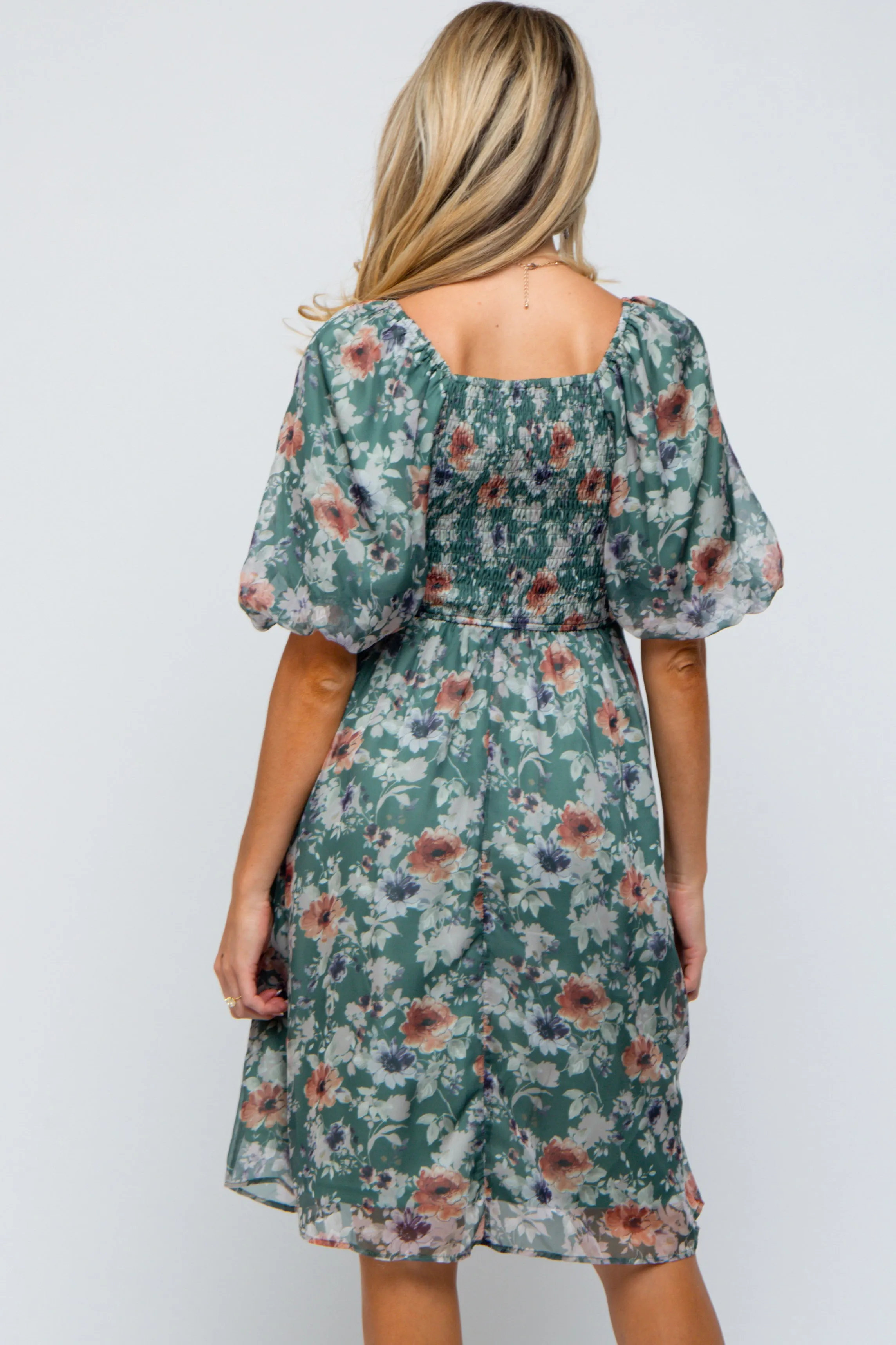 Green Floral Puff Sleeve Maternity Dress sold by Pinkblush product image thumbnail 4