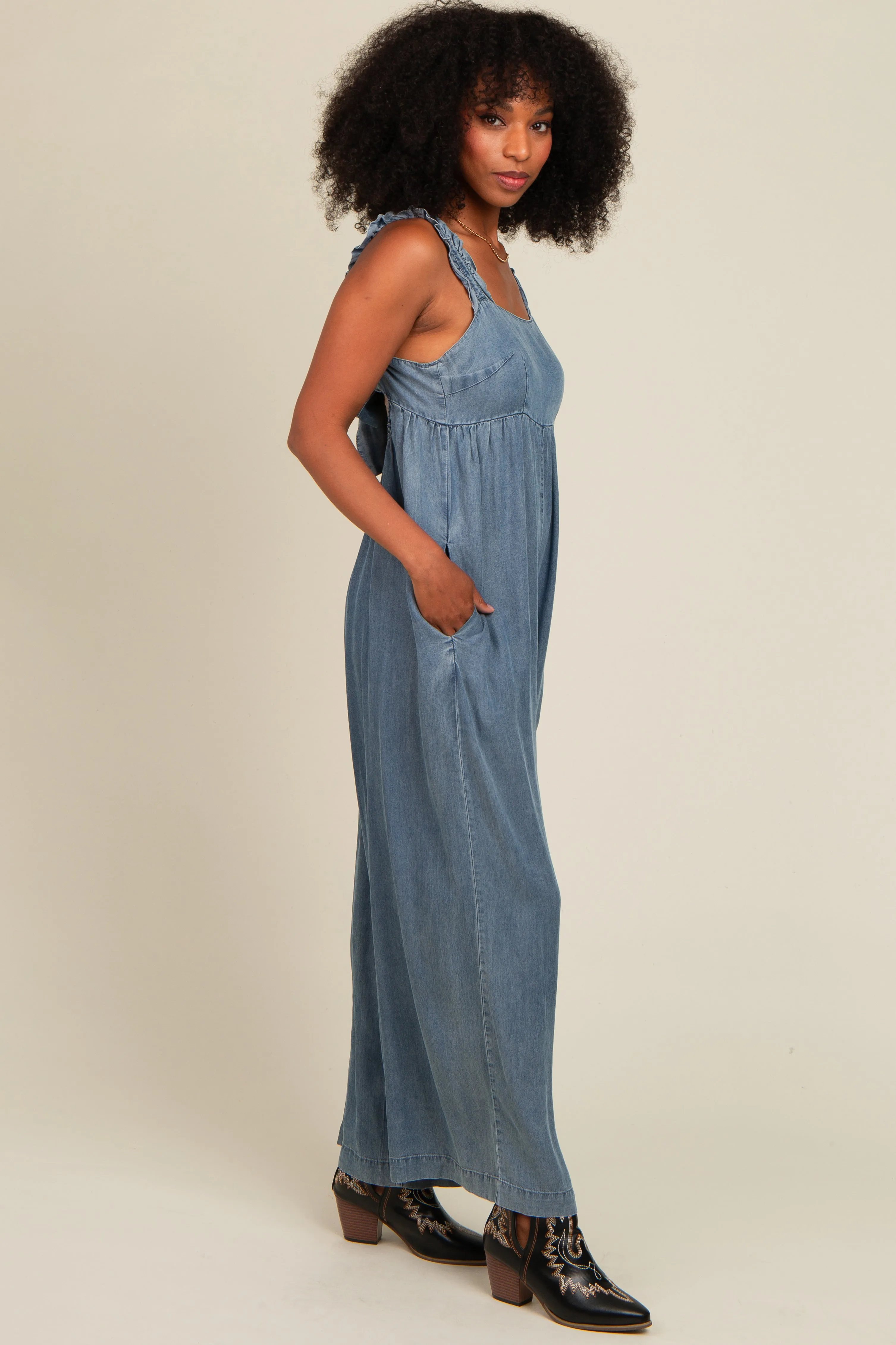 Denim Chambray Cutout Jumpsuit sold by Pinkblush product image thumbnail 3