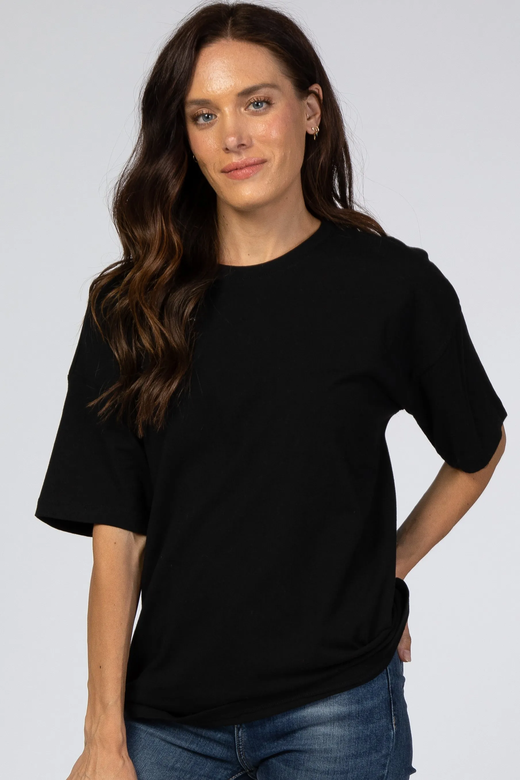 Black Basic Short Sleeve Maternity Tee sold by Pinkblush product image thumbnail 5
