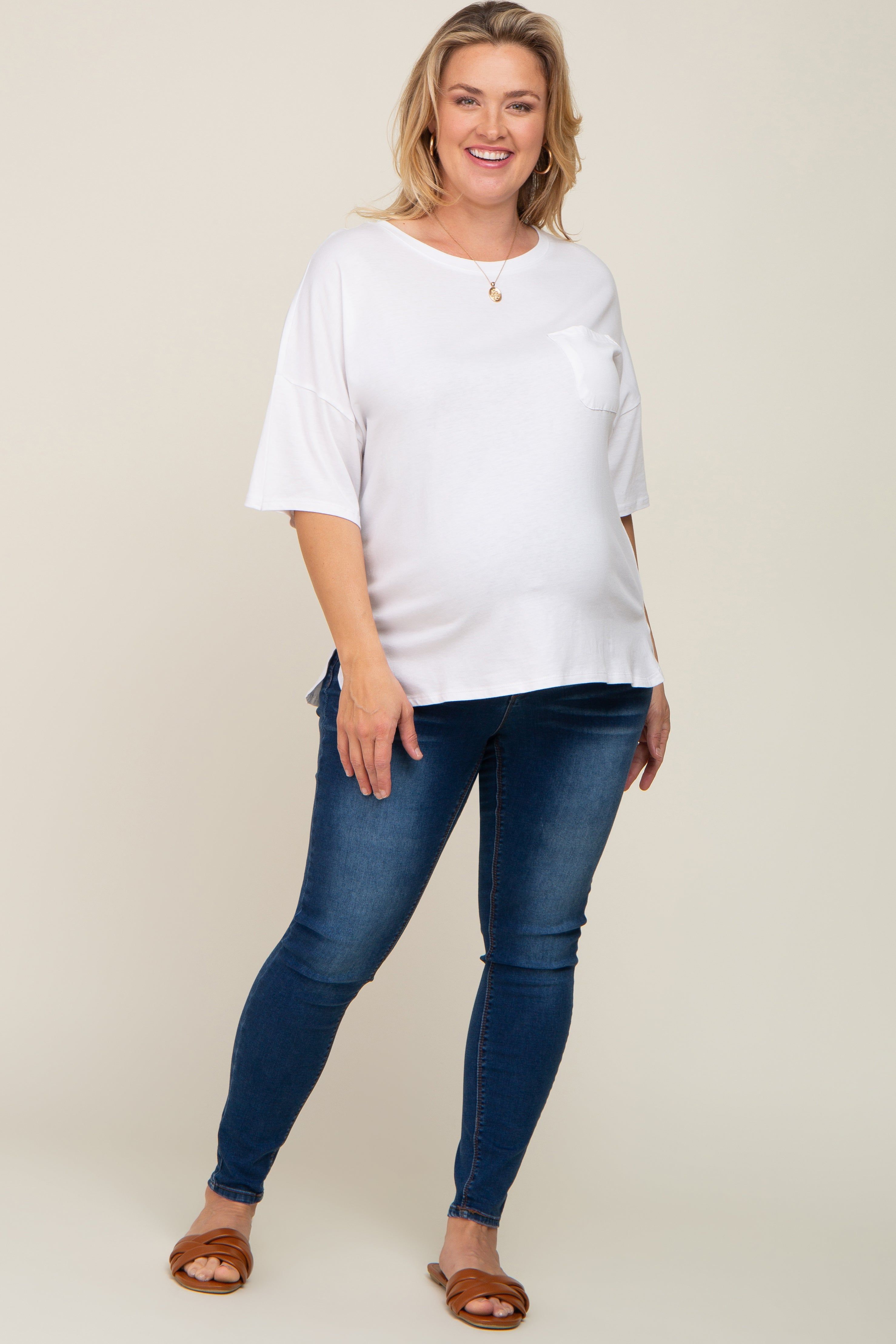 White Short Sleeve Pocketed Plus Maternity Top sold by Pinkblush product image thumbnail 4