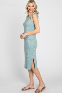 Mint Green Ribbed Shoulder Tie Midi Dress sold by Pinkblush