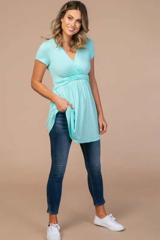 PinkBlush Mint Draped Front Nursing Top sold by Pinkblush