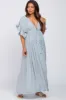 Light Blue Deep V-Neck Button Down Maternity Maxi Dress sold by Pinkblush