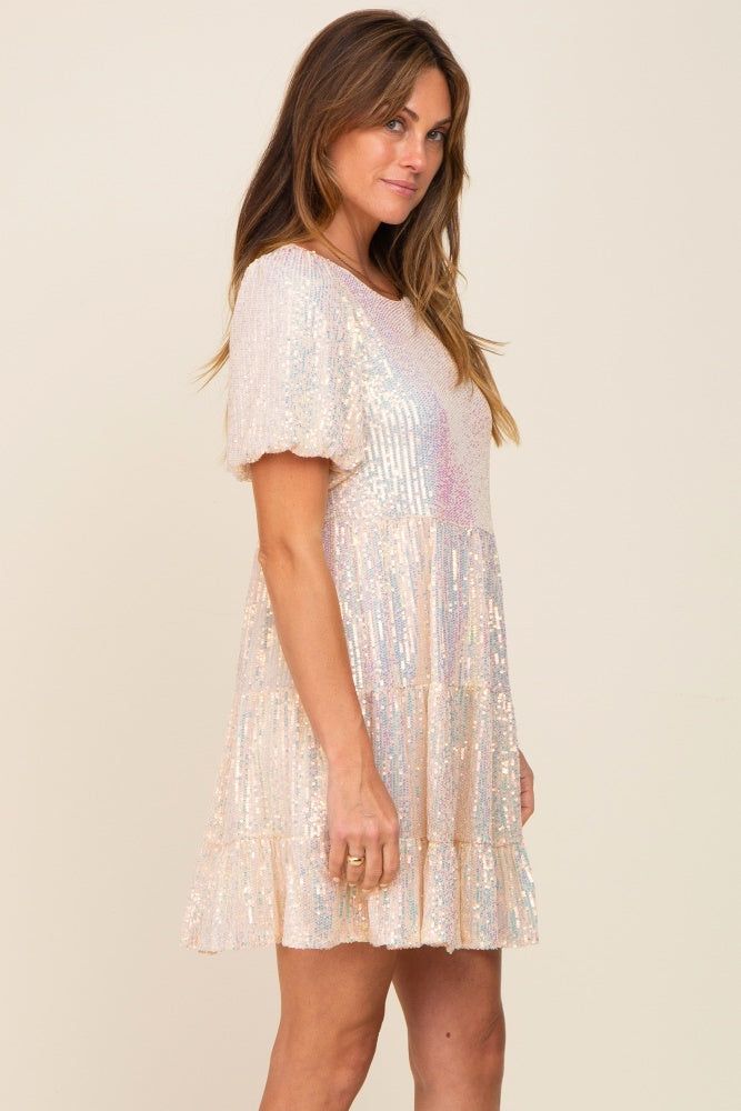 Cream Sequin Short Sleeve Tiered Dress sold by Pinkblush product image thumbnail 2