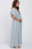 Light Blue Deep V-Neck Button Down Maternity Maxi Dress sold by Pinkblush