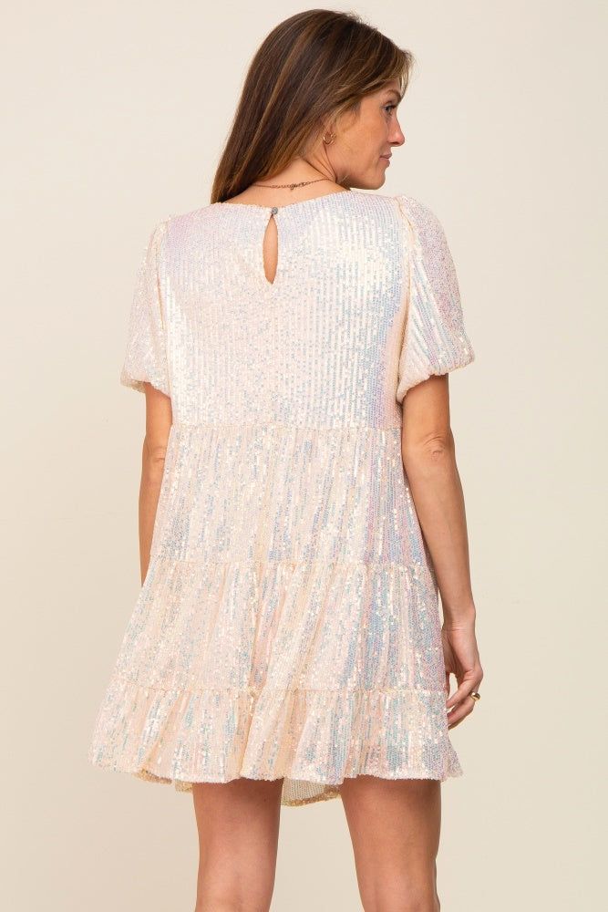 Cream Sequin Short Sleeve Tiered Dress sold by Pinkblush product image thumbnail 3