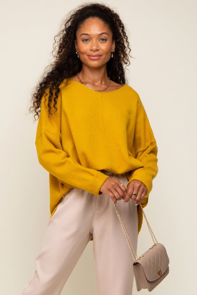 Yellow Dolman Sleeve Side Slit Sweater sold by Pinkblush
