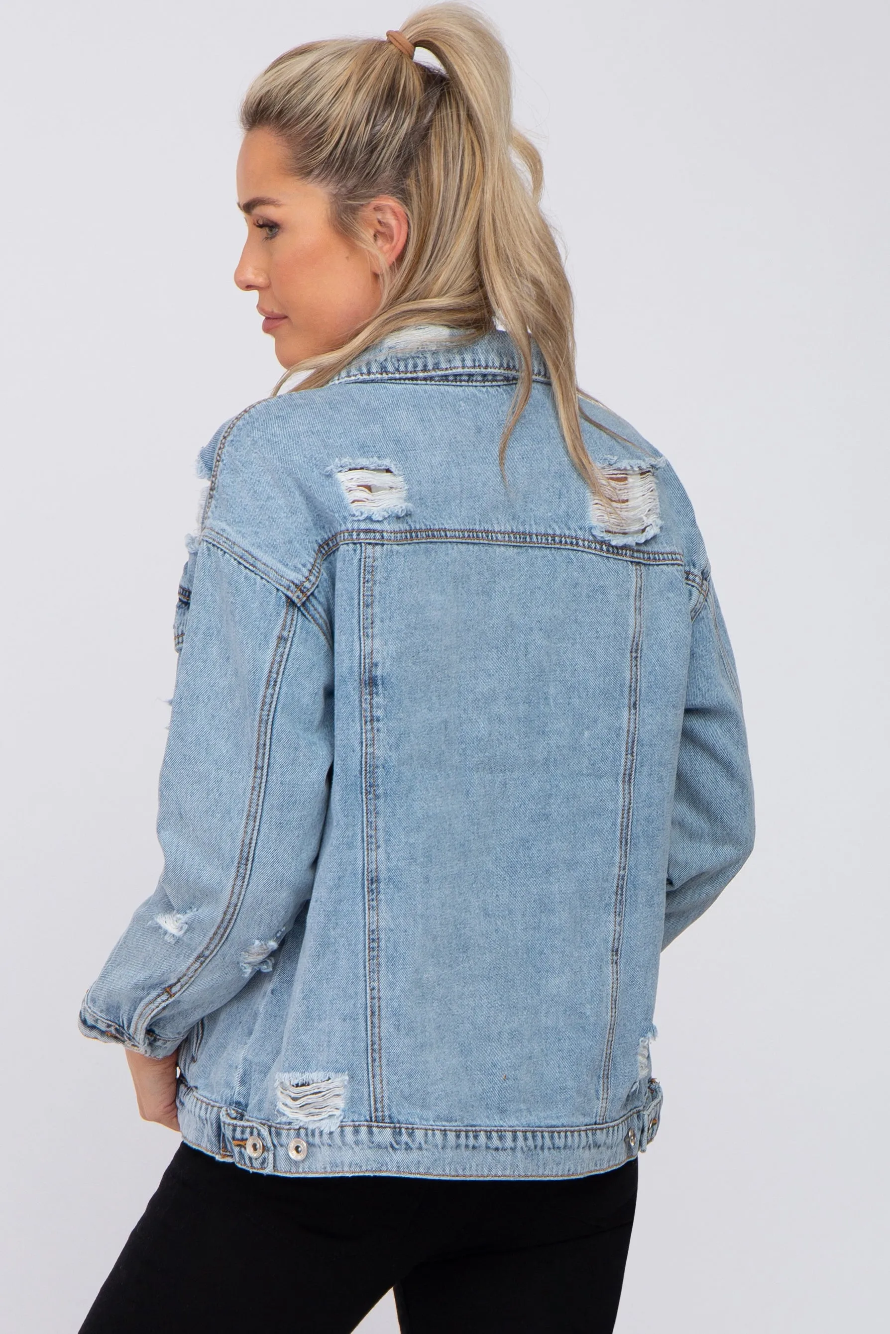 Light Blue Distressed Denim Maternity Jacket sold by Pinkblush product image thumbnail 3