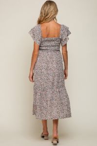 Light Blue Floral Flutter Maternity Midi Dress sold by Pinkblush