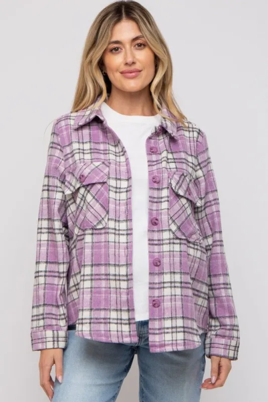 Lavender Plaid Button Down Maternity Flannel sold by Pinkblush