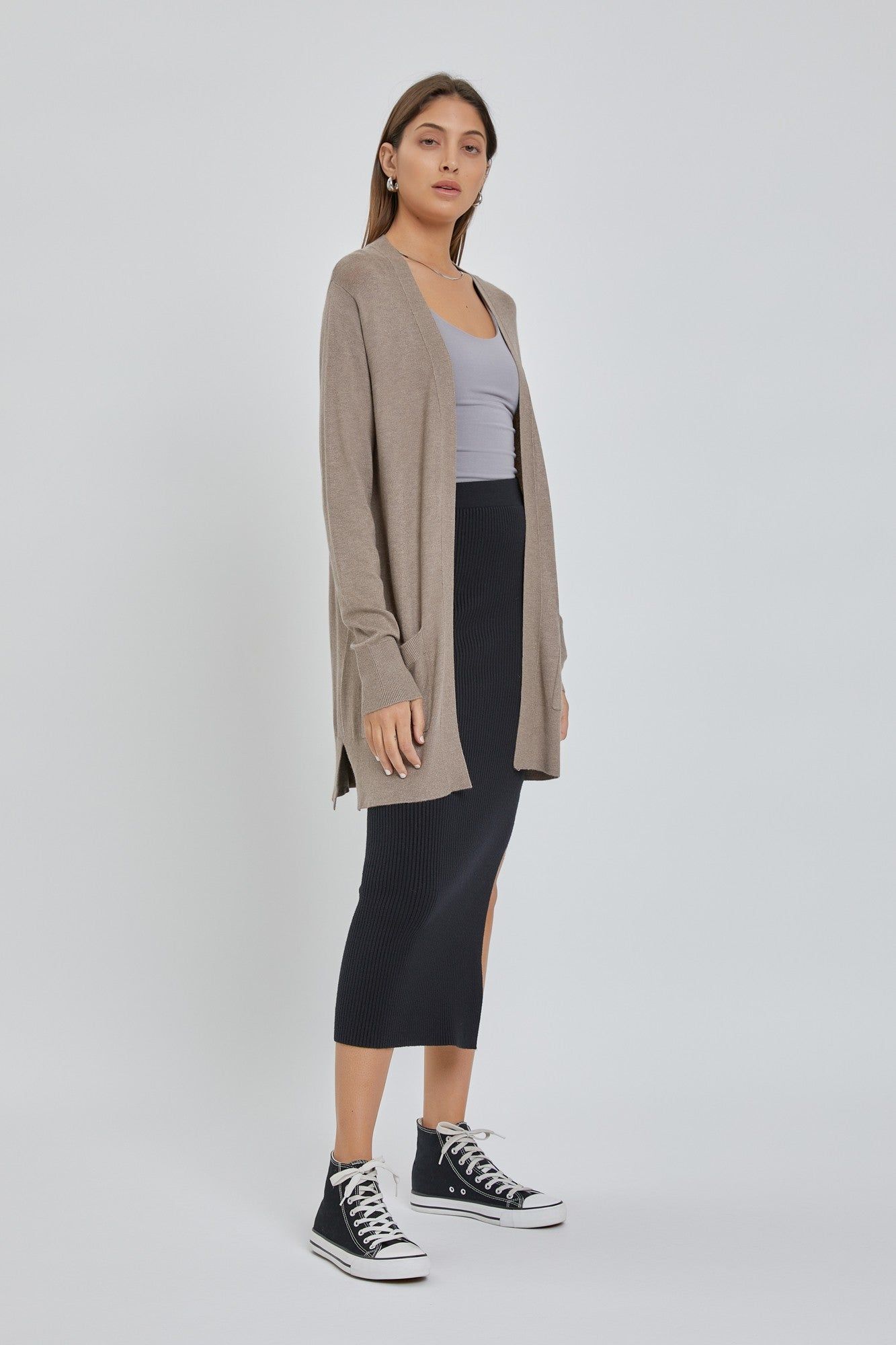 Taupe Basic Open Front Cardigan sold by Pinkblush