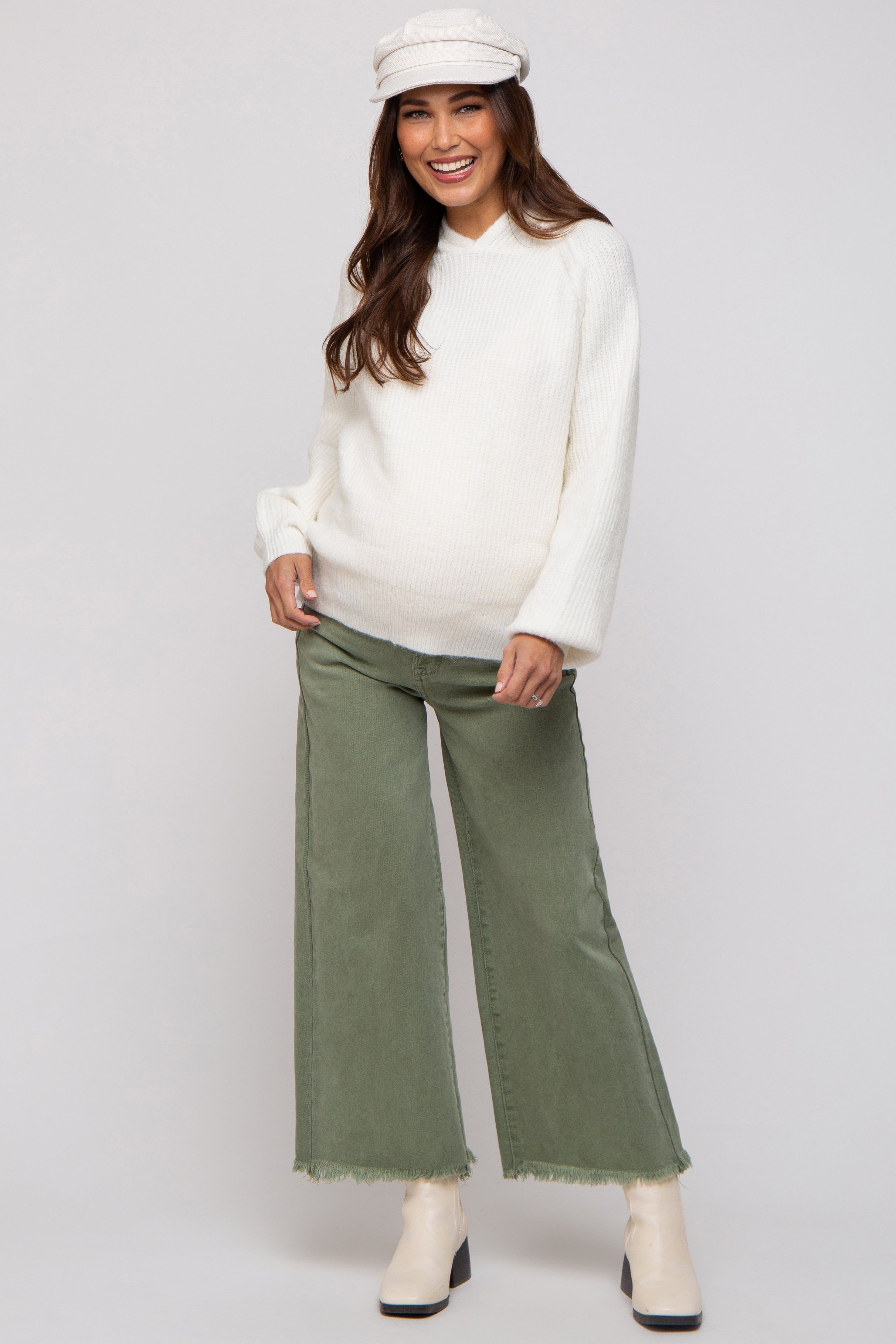 Olive Cropped Wide Leg Maternity Pants sold by Pinkblush
