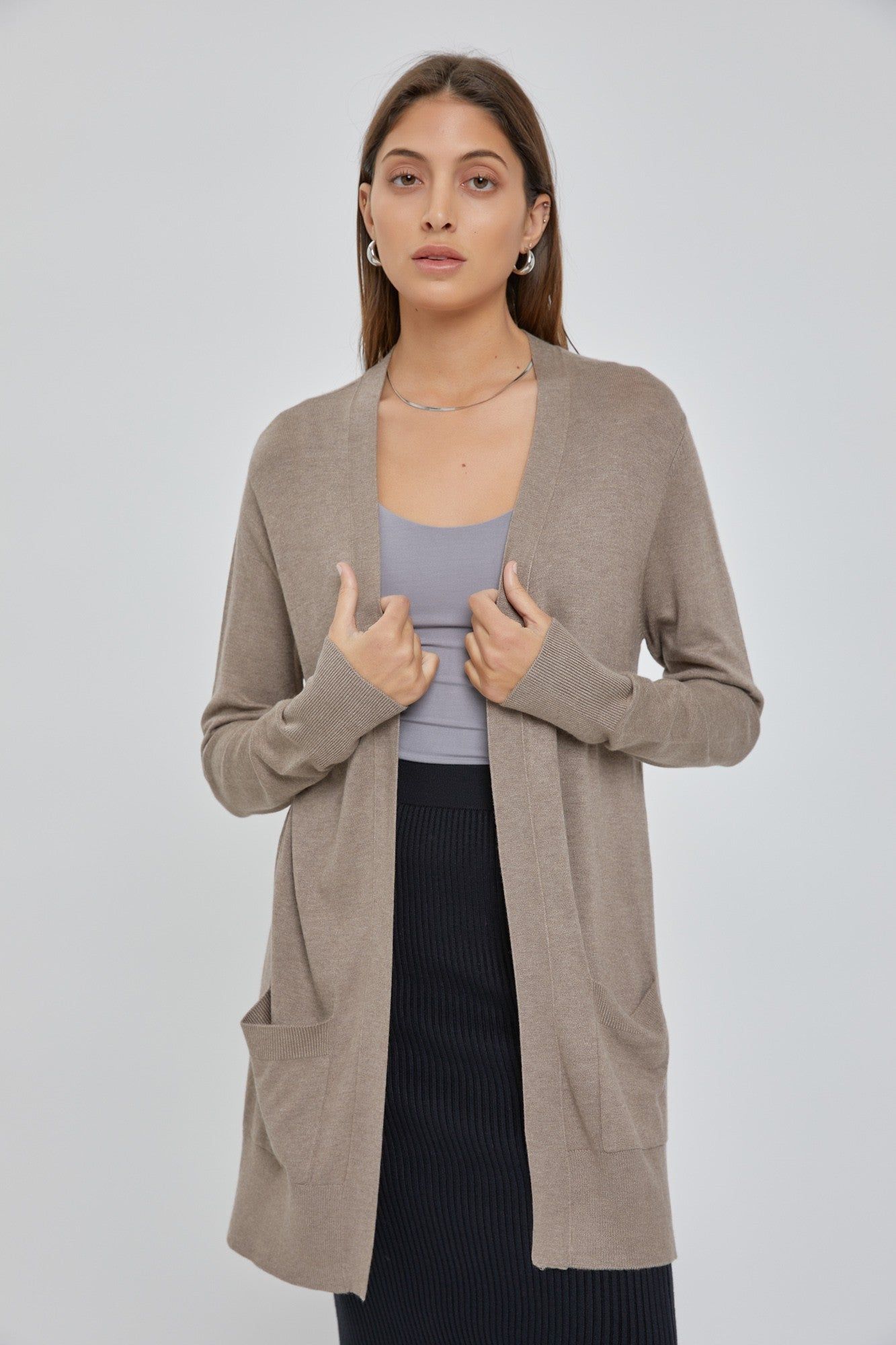 Taupe Basic Open Front Cardigan sold by Pinkblush product image thumbnail 2
