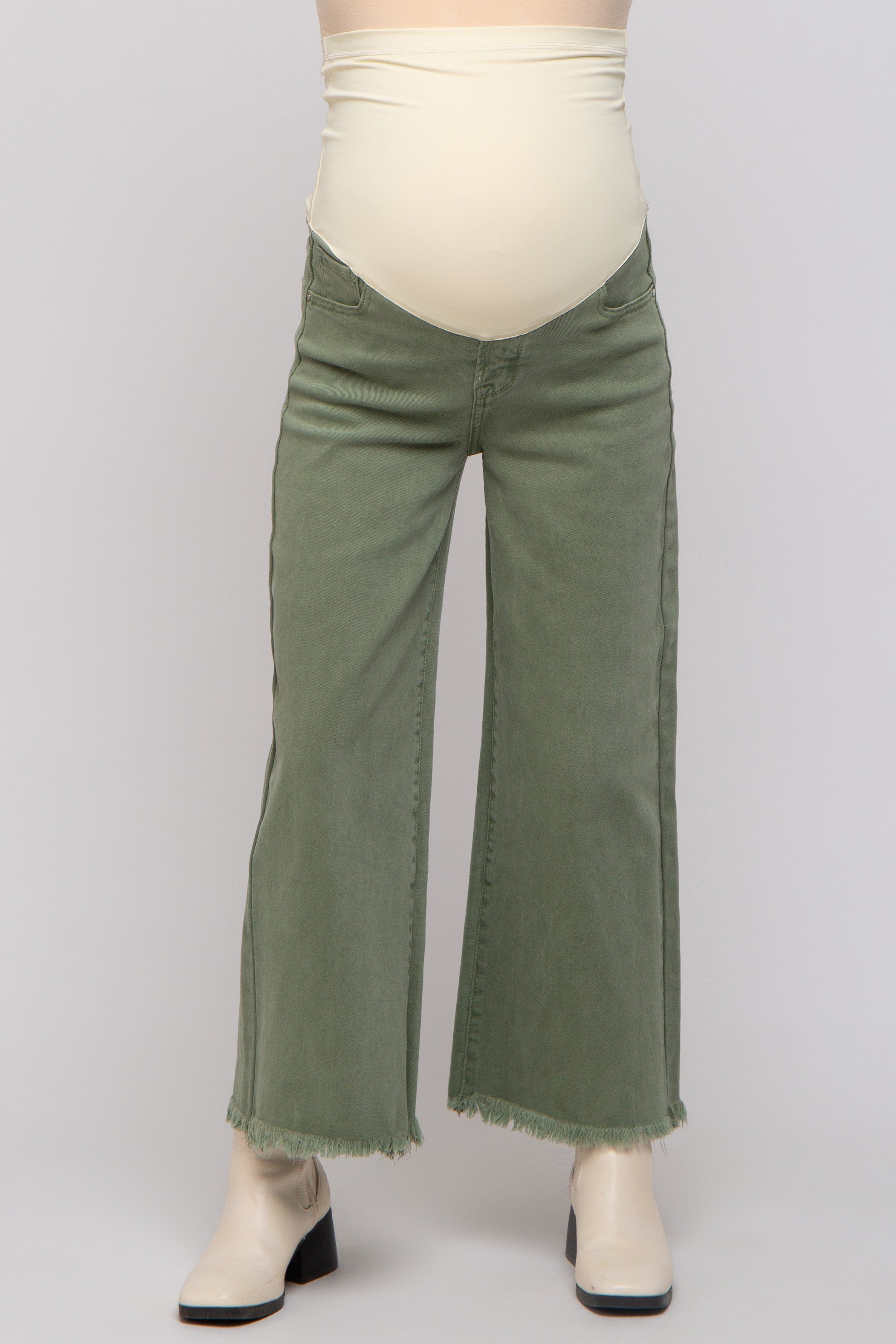 Olive Cropped Wide Leg Maternity Pants sold by Pinkblush product image thumbnail 2