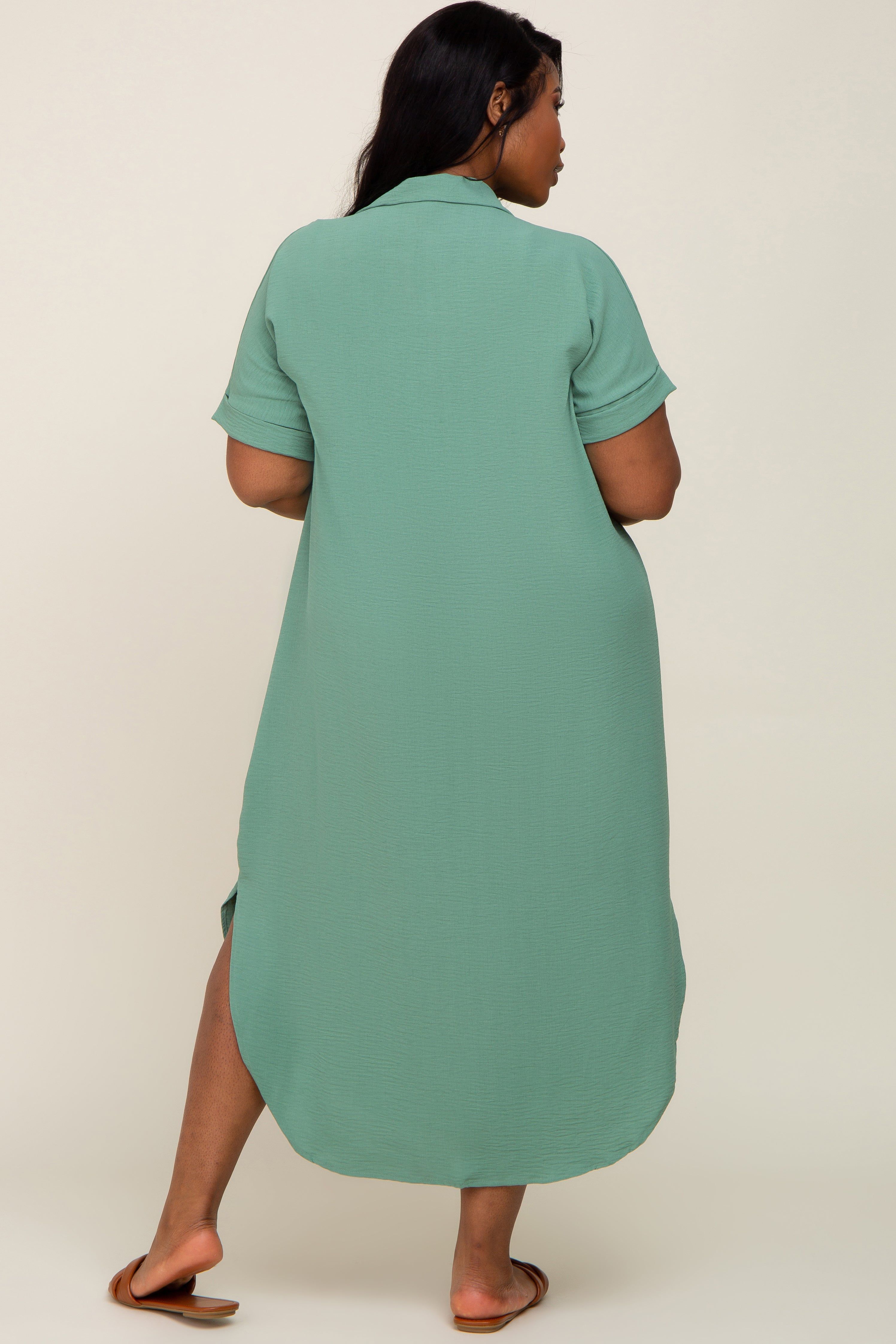 Green Button Down Hi Low Plus Maxi Dress sold by Pinkblush product image thumbnail 3