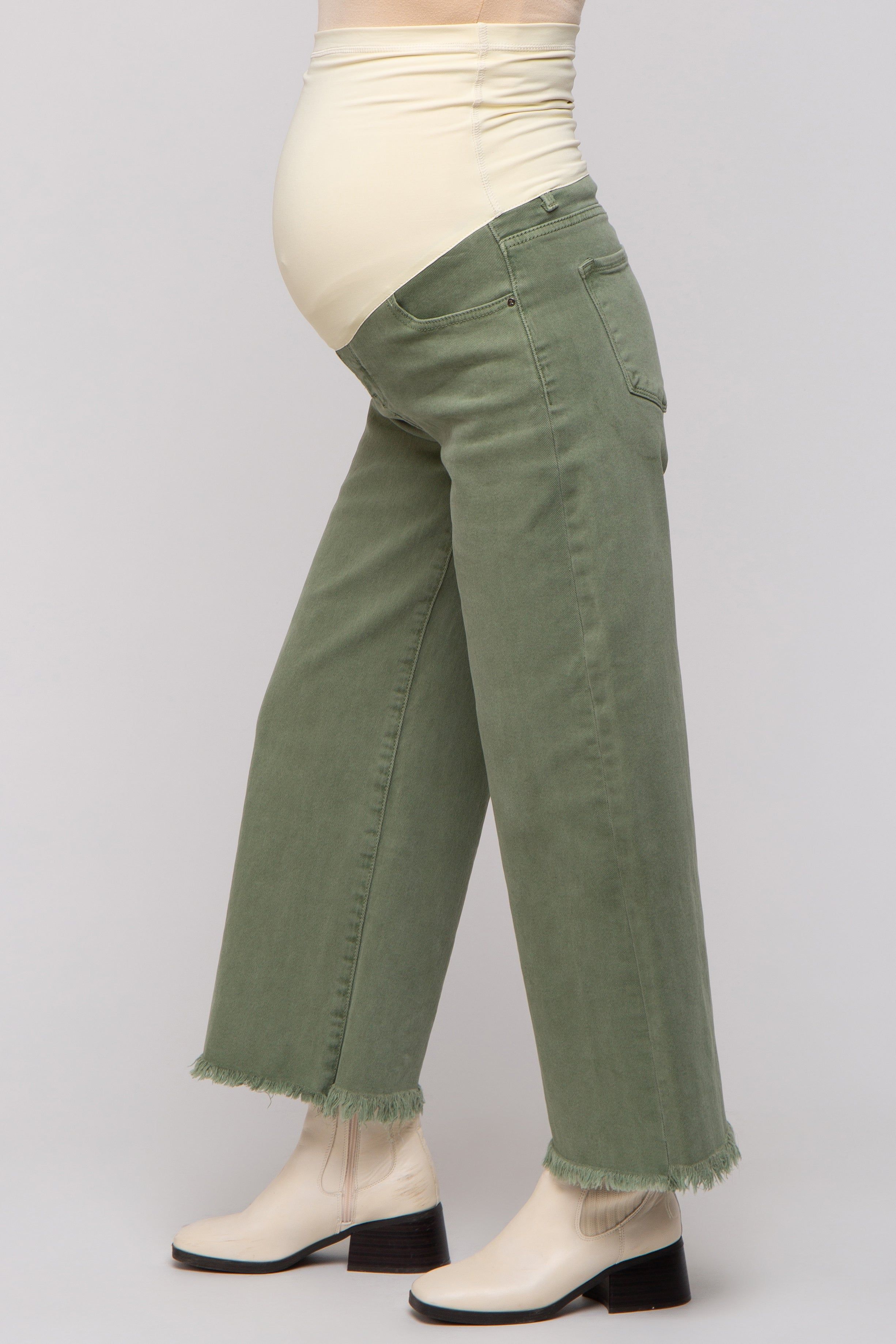 Olive Cropped Wide Leg Maternity Pants sold by Pinkblush product image thumbnail 3