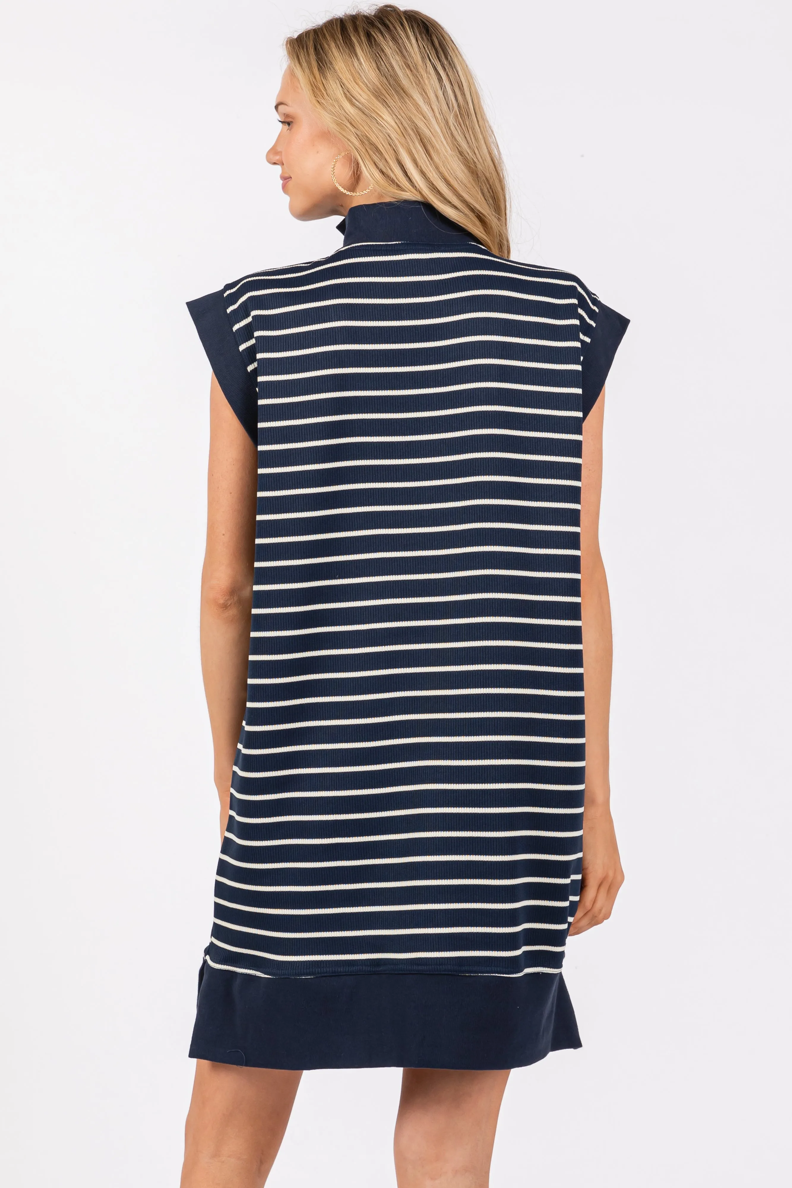 Navy Striped Knit Cap Sleeve Mini Dress sold by Pinkblush product image thumbnail 4