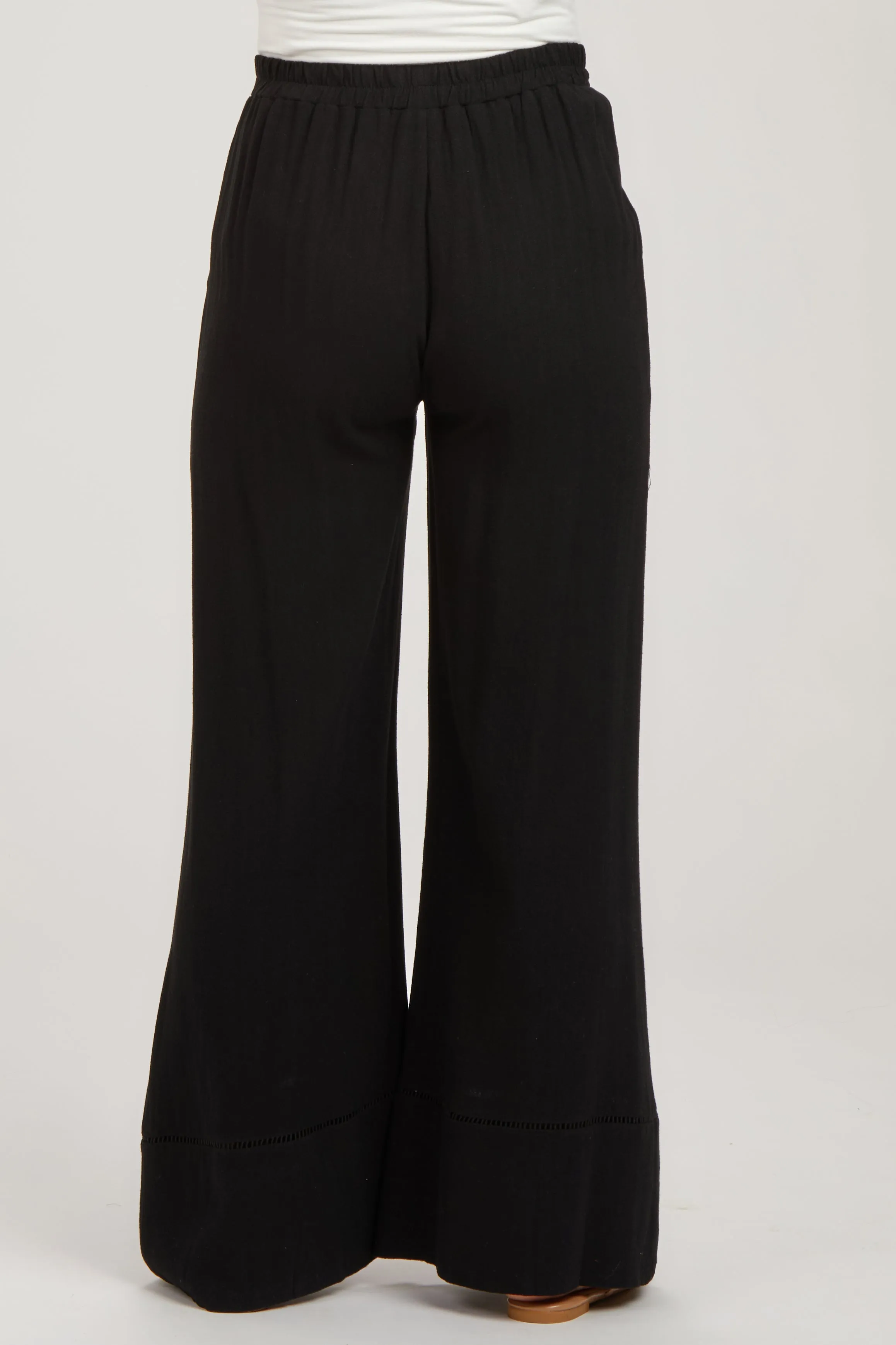 Black Linen Wide Leg Lace Trim Maternity Pants sold by Pinkblush product image thumbnail 3