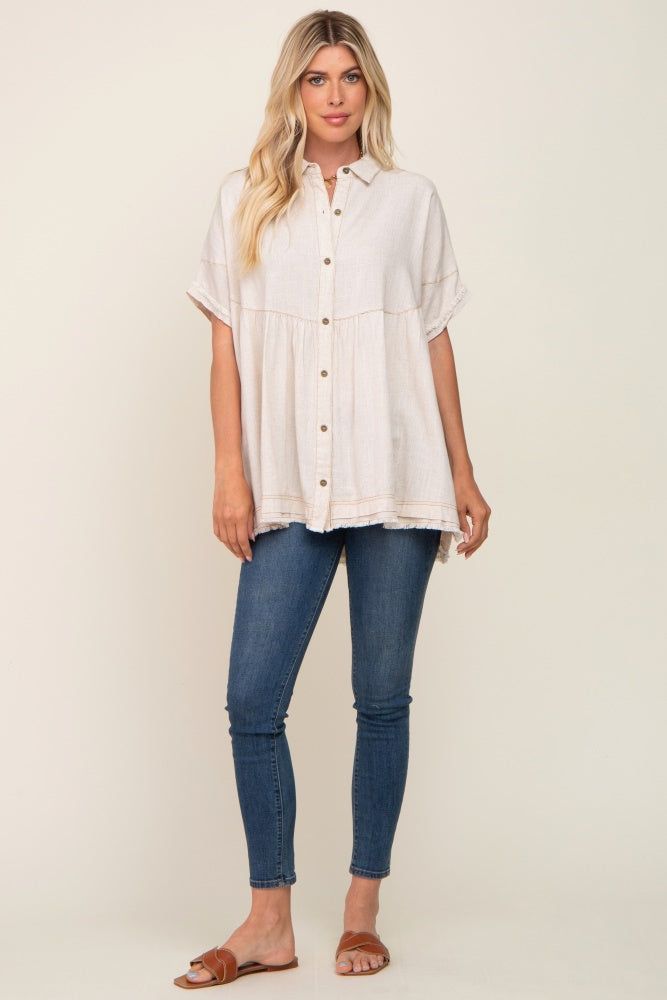 Cream Button Up Contrast Stitch Short Sleeve Top sold by Pinkblush product image thumbnail 4