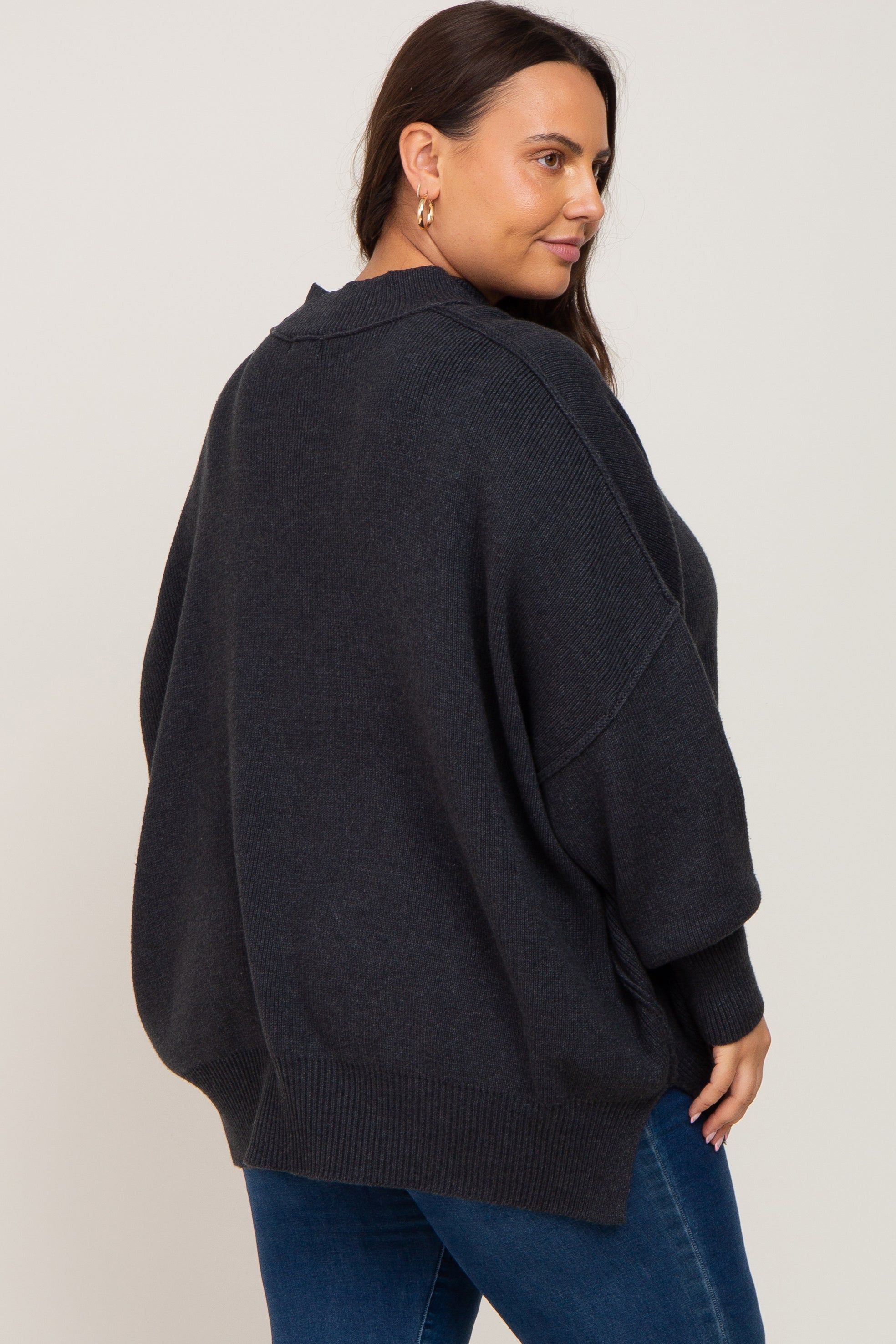 Charcoal Mock Neck Exposed Seam Plus Sweater sold by Pinkblush product image thumbnail 3