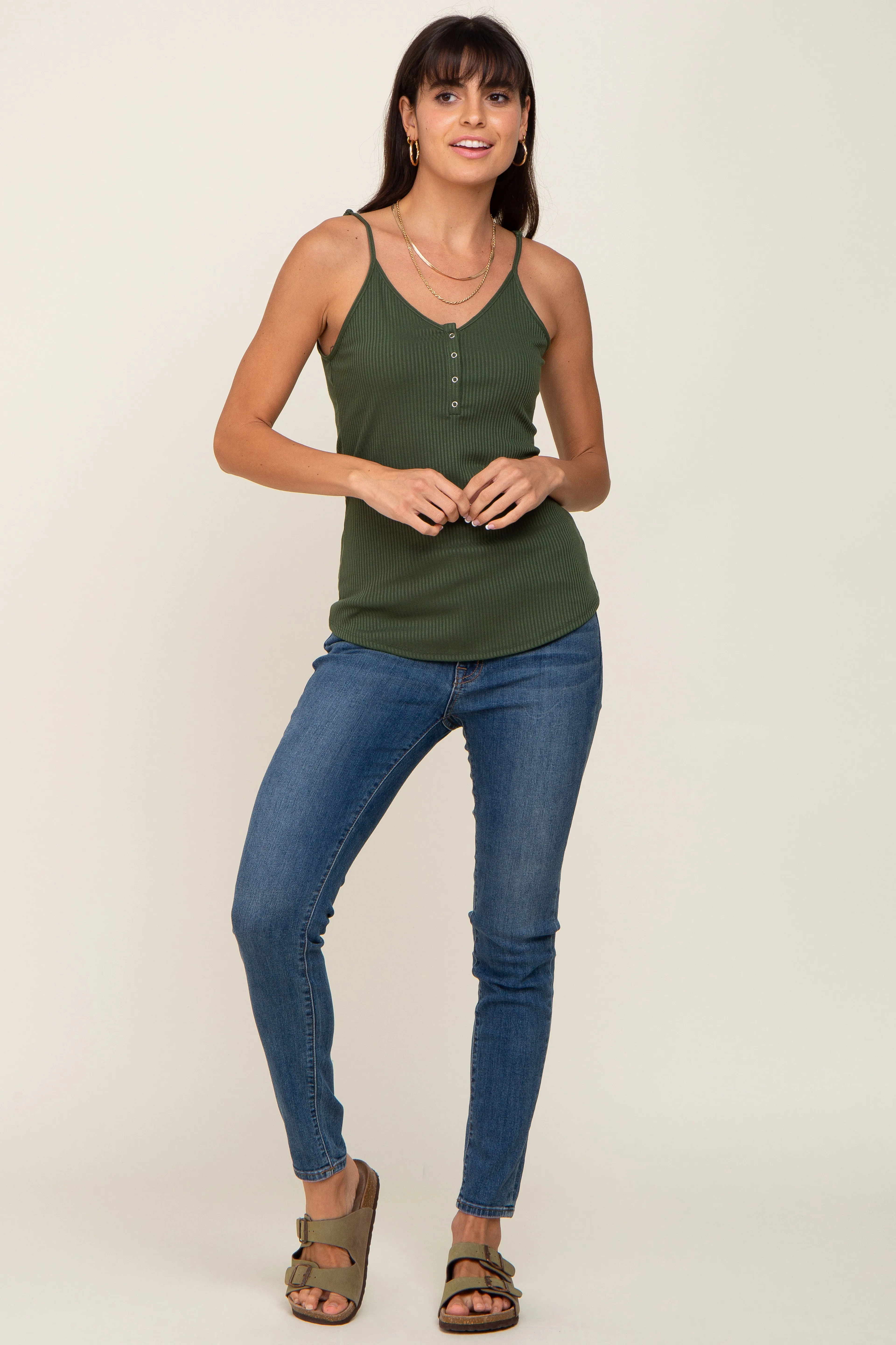 Olive Ribbed Snap Button Cami sold by Pinkblush product image thumbnail 4