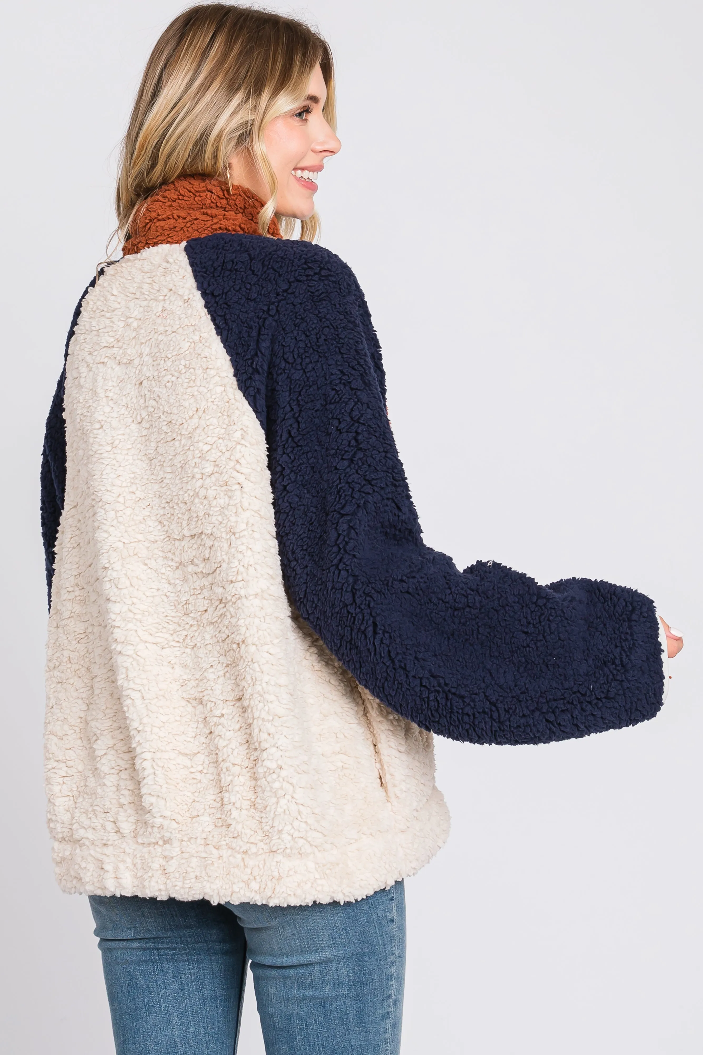 Ivory Colorblock Oversized Fleece Pullover Top sold by Pinkblush product image thumbnail 5