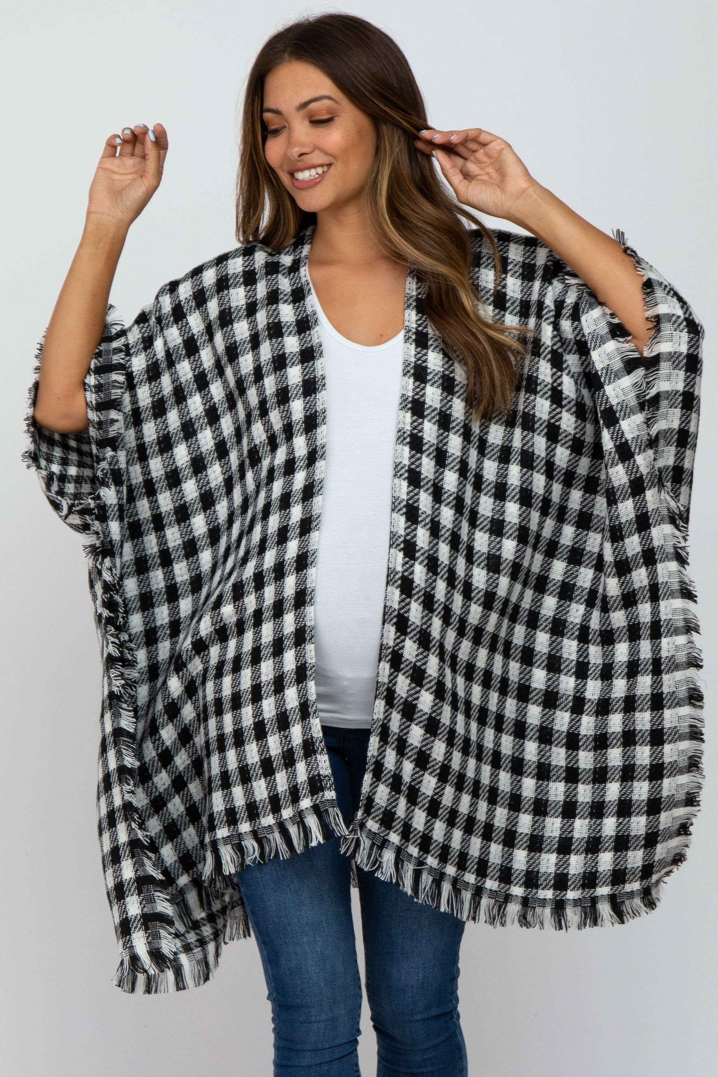 Ivory Houndstooth Maternity Sweater Poncho sold by Pinkblush product image thumbnail 2