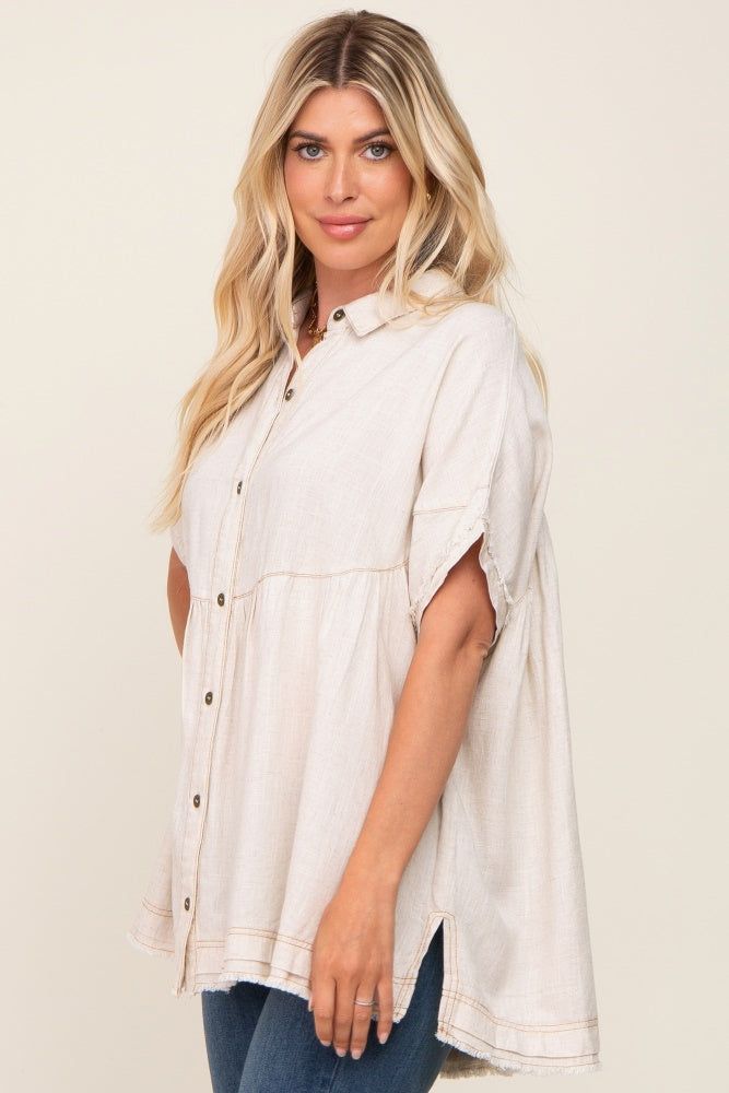 Cream Button Up Contrast Stitch Short Sleeve Top sold by Pinkblush product image thumbnail 2