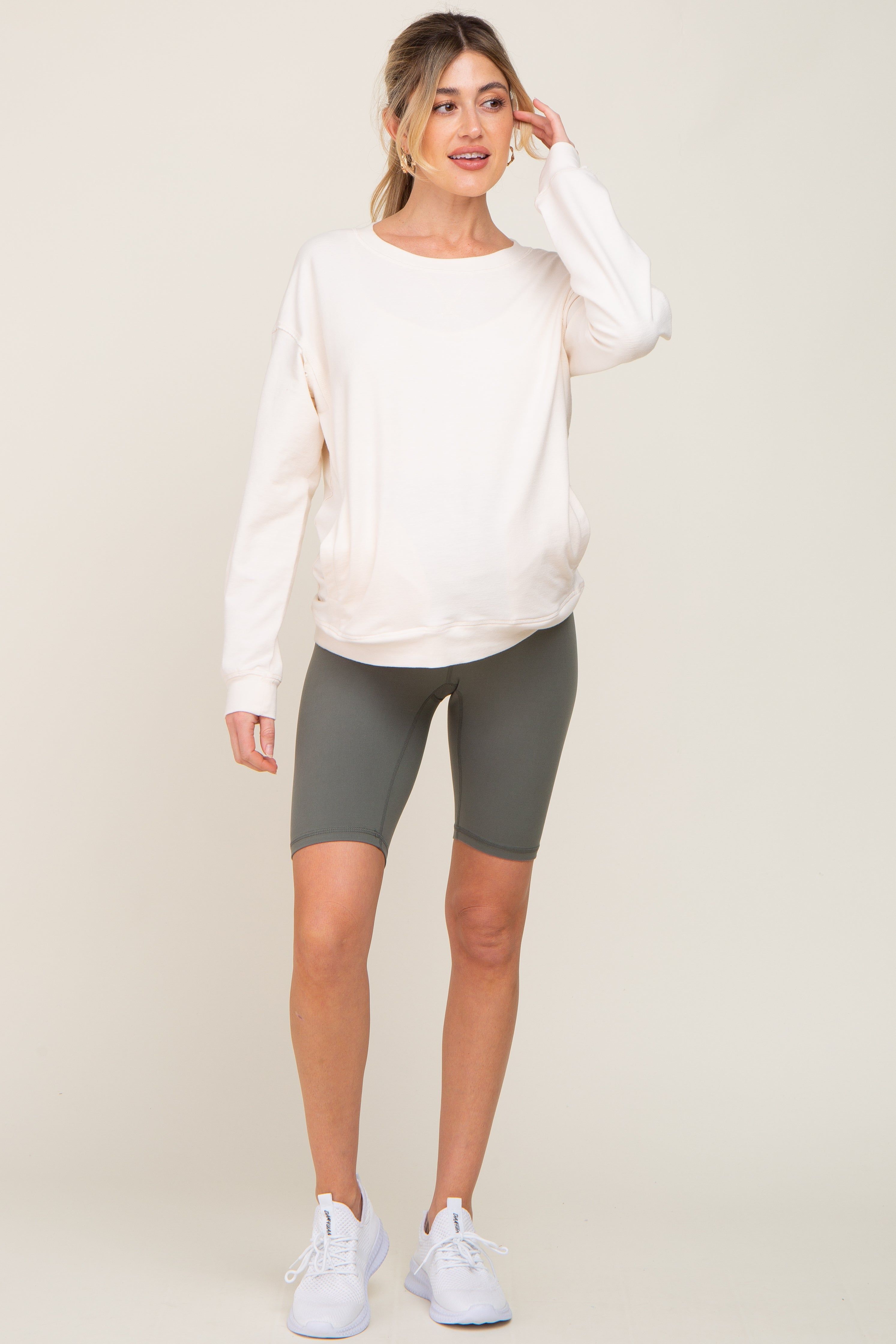 Olive High Waist Maternity Bike Shorts sold by Pinkblush