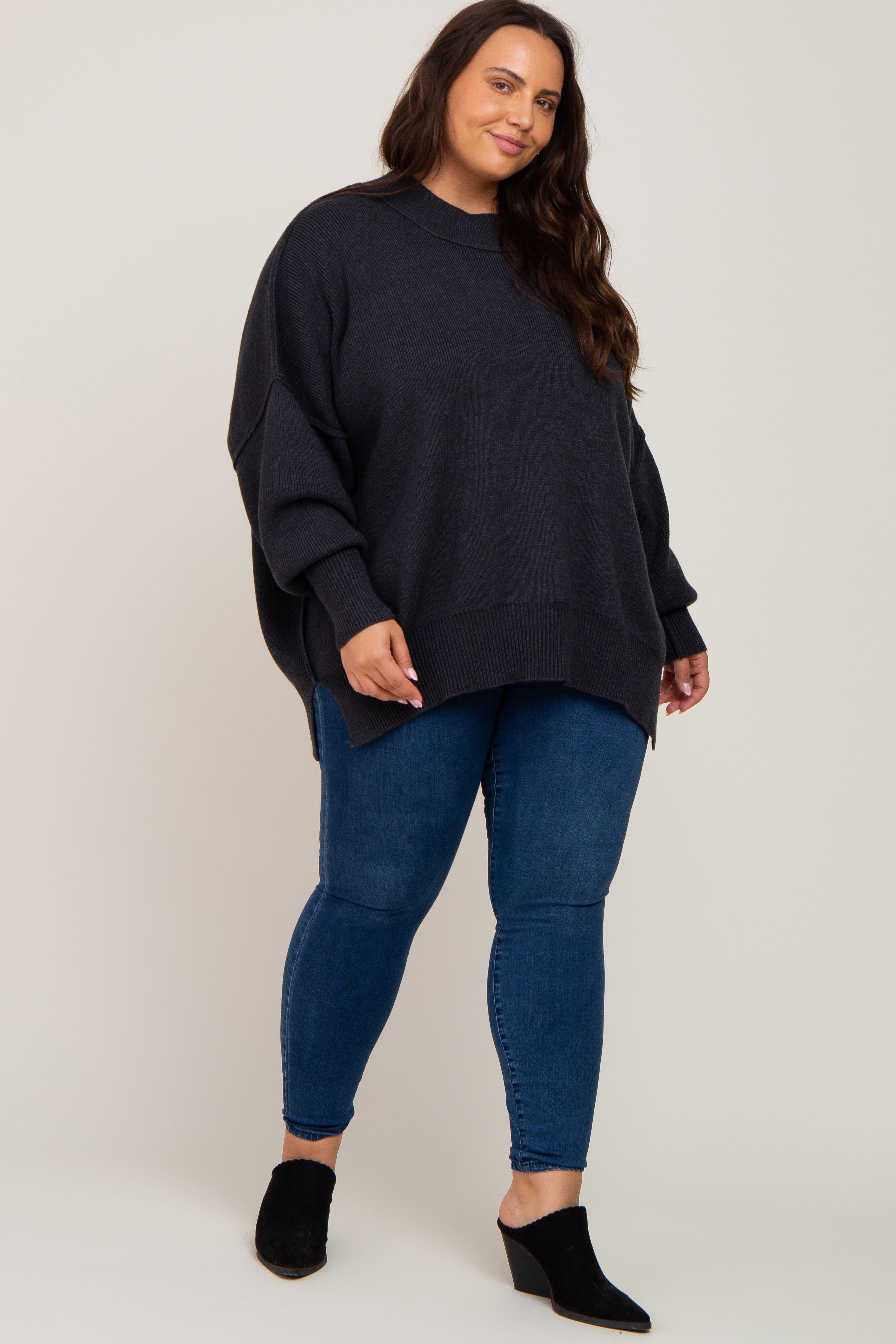 Charcoal Mock Neck Exposed Seam Plus Sweater sold by Pinkblush product image thumbnail 4