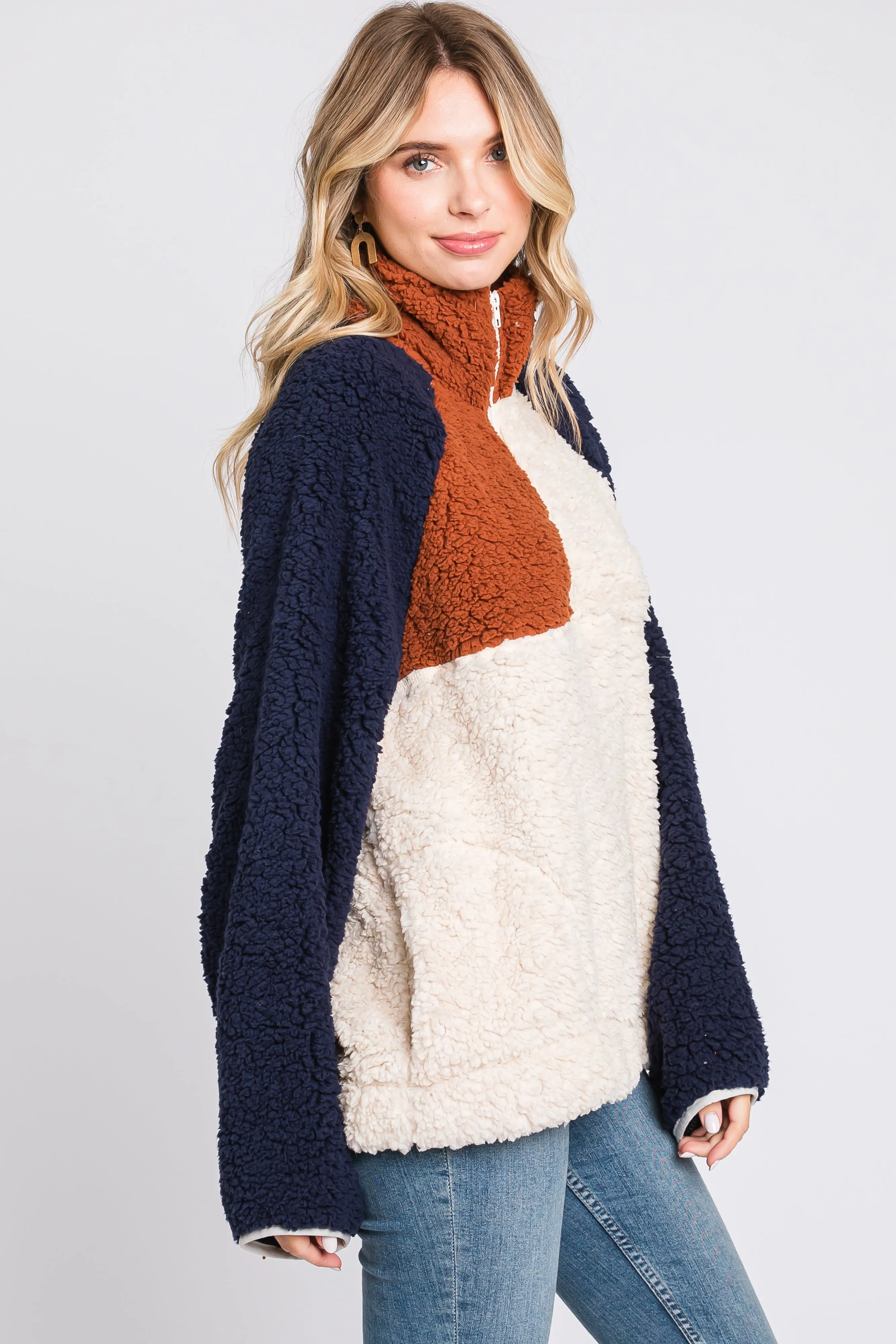 Ivory Colorblock Oversized Fleece Pullover Top sold by Pinkblush product image thumbnail 3