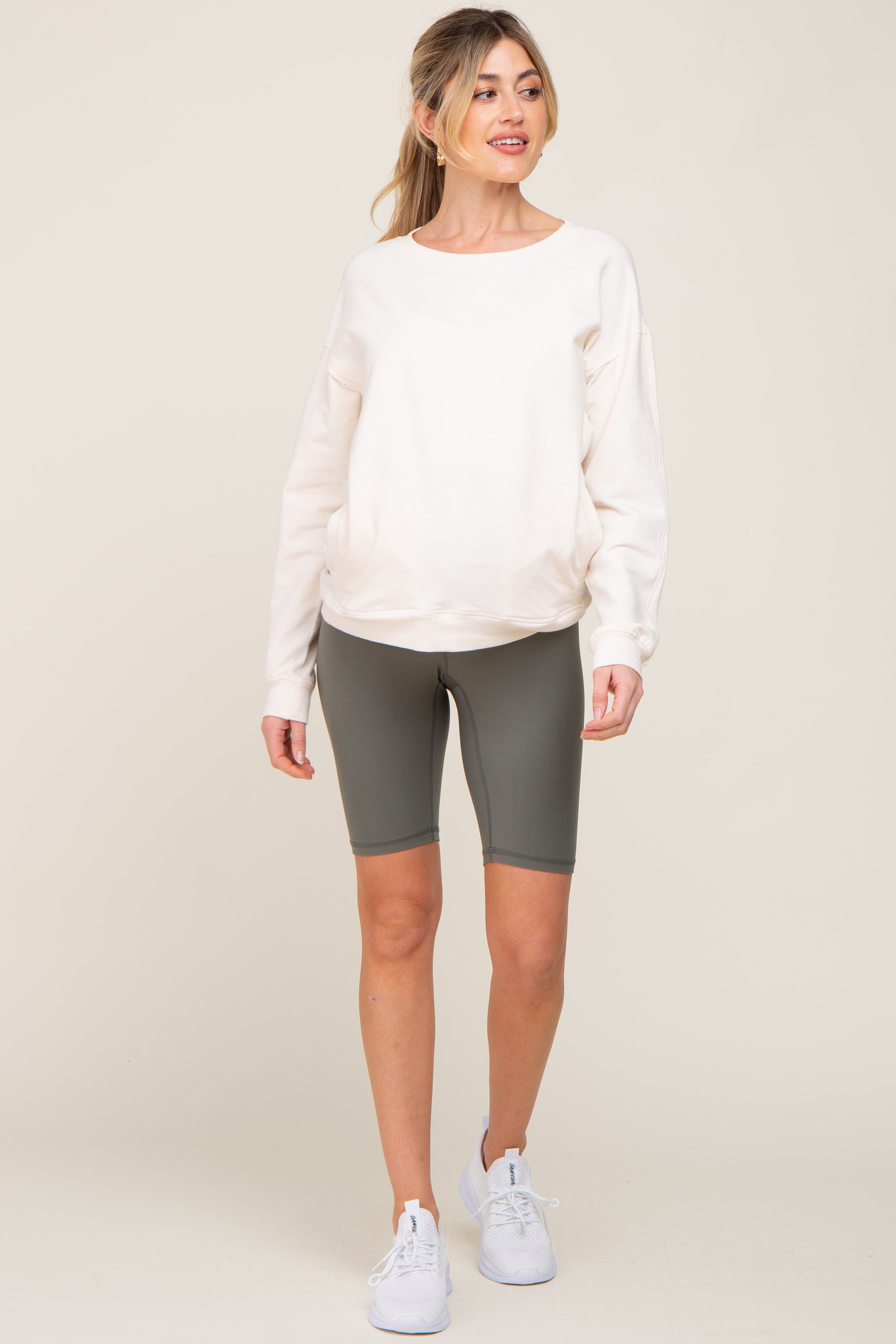 Olive High Waist Maternity Bike Shorts sold by Pinkblush product image thumbnail 5