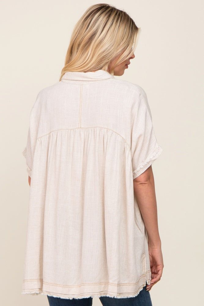 Cream Button Up Contrast Stitch Short Sleeve Top sold by Pinkblush product image thumbnail 3