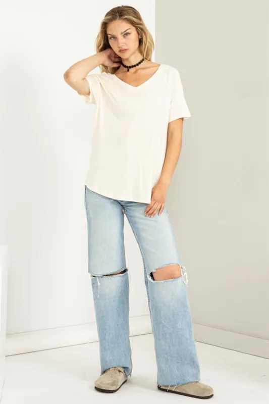 Cream Basic Soft Knit T-Shirt sold by Pinkblush