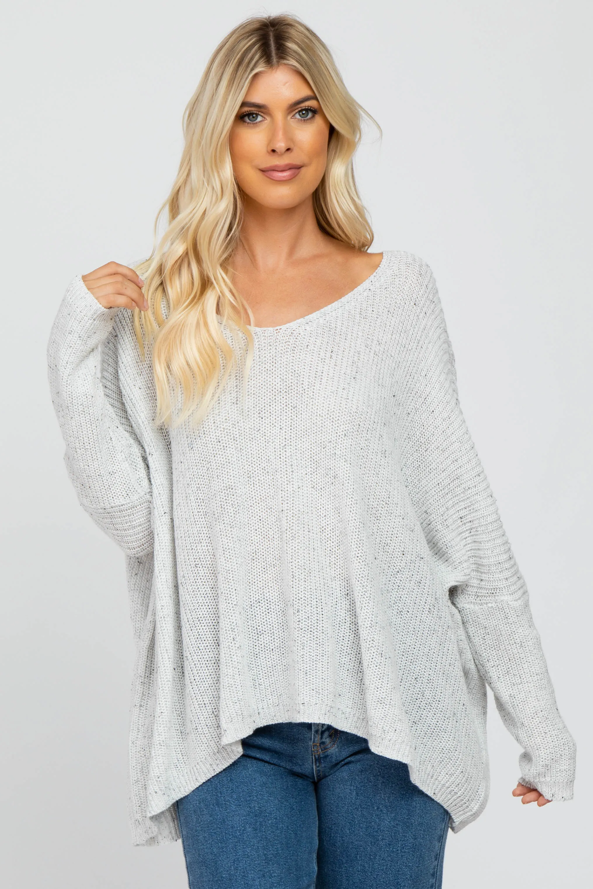 White Speckled Oversized Sweater sold by Pinkblush