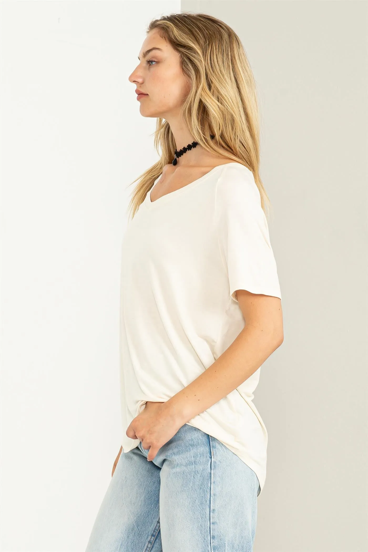 Cream Basic Soft Knit T-Shirt sold by Pinkblush product image thumbnail 2